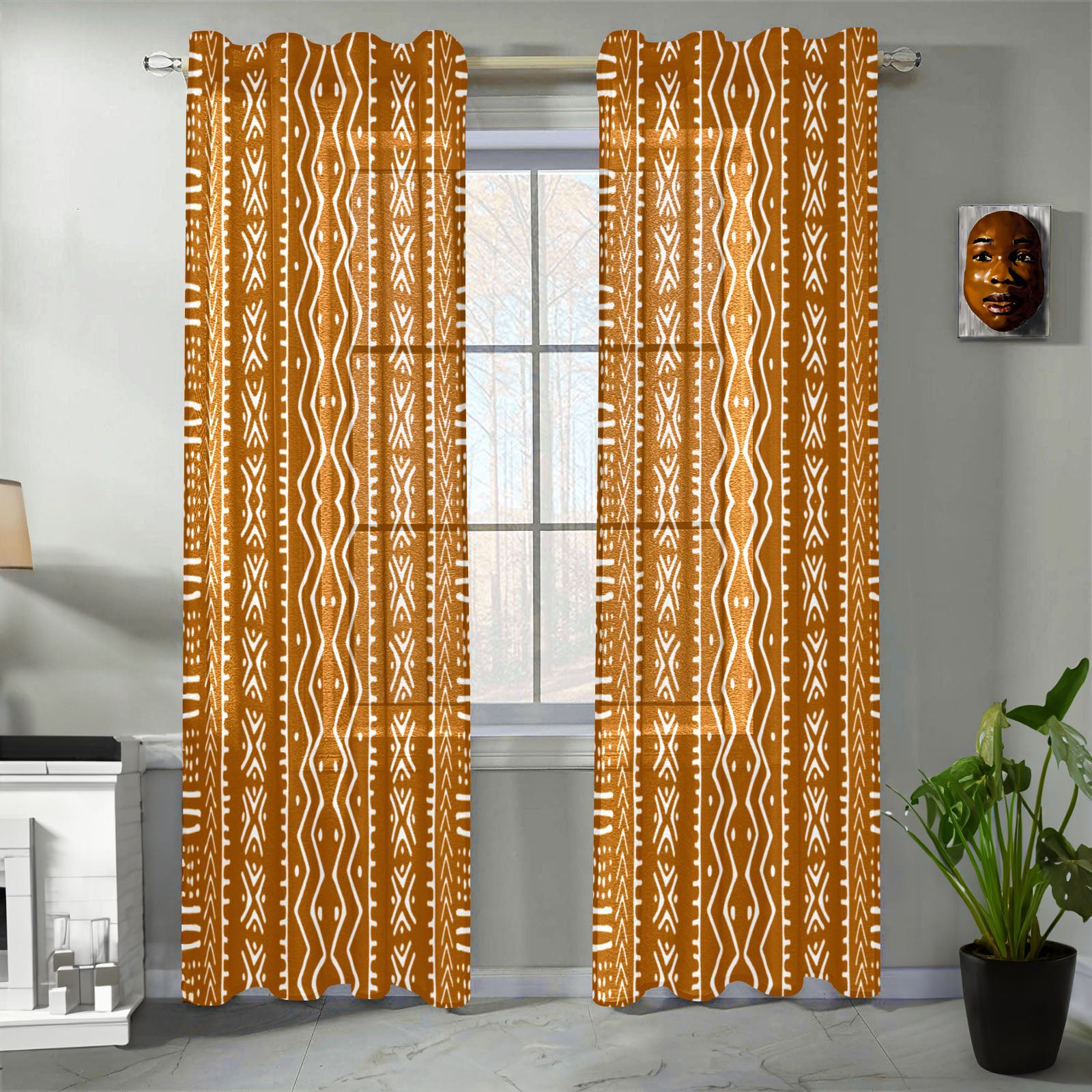 African Guaze Curtain Mudcloth Print (Two Piece)- Bynelo