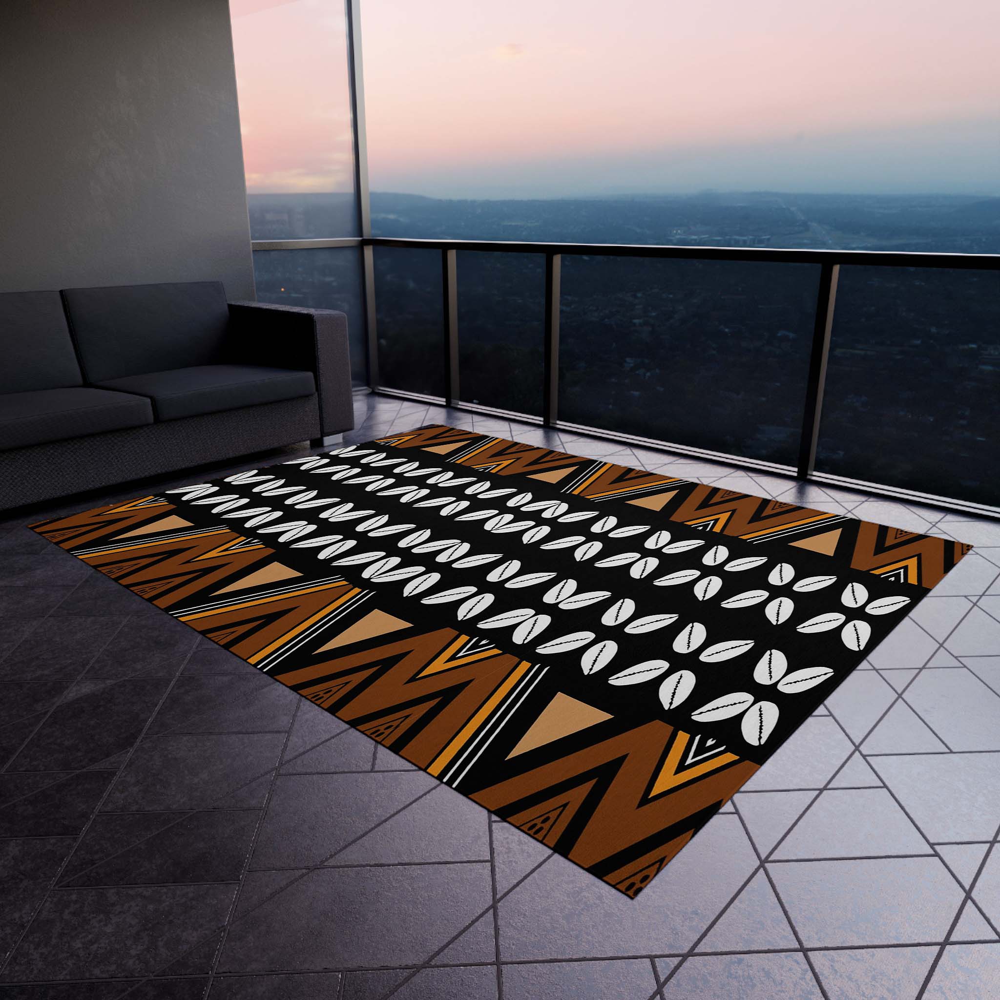 Outdoor Afrocentric Rugs Tribal Area Carpet Cowrie Inspired