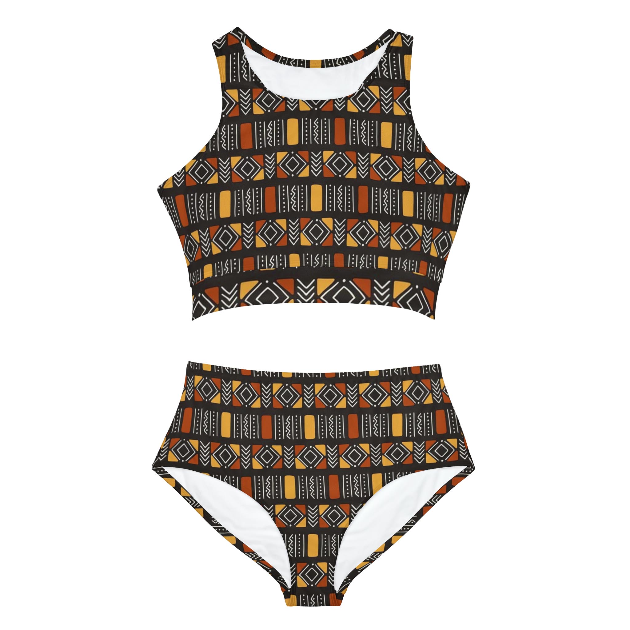 African Bogolan Print Bikini Set Swimsuit -Bynelo