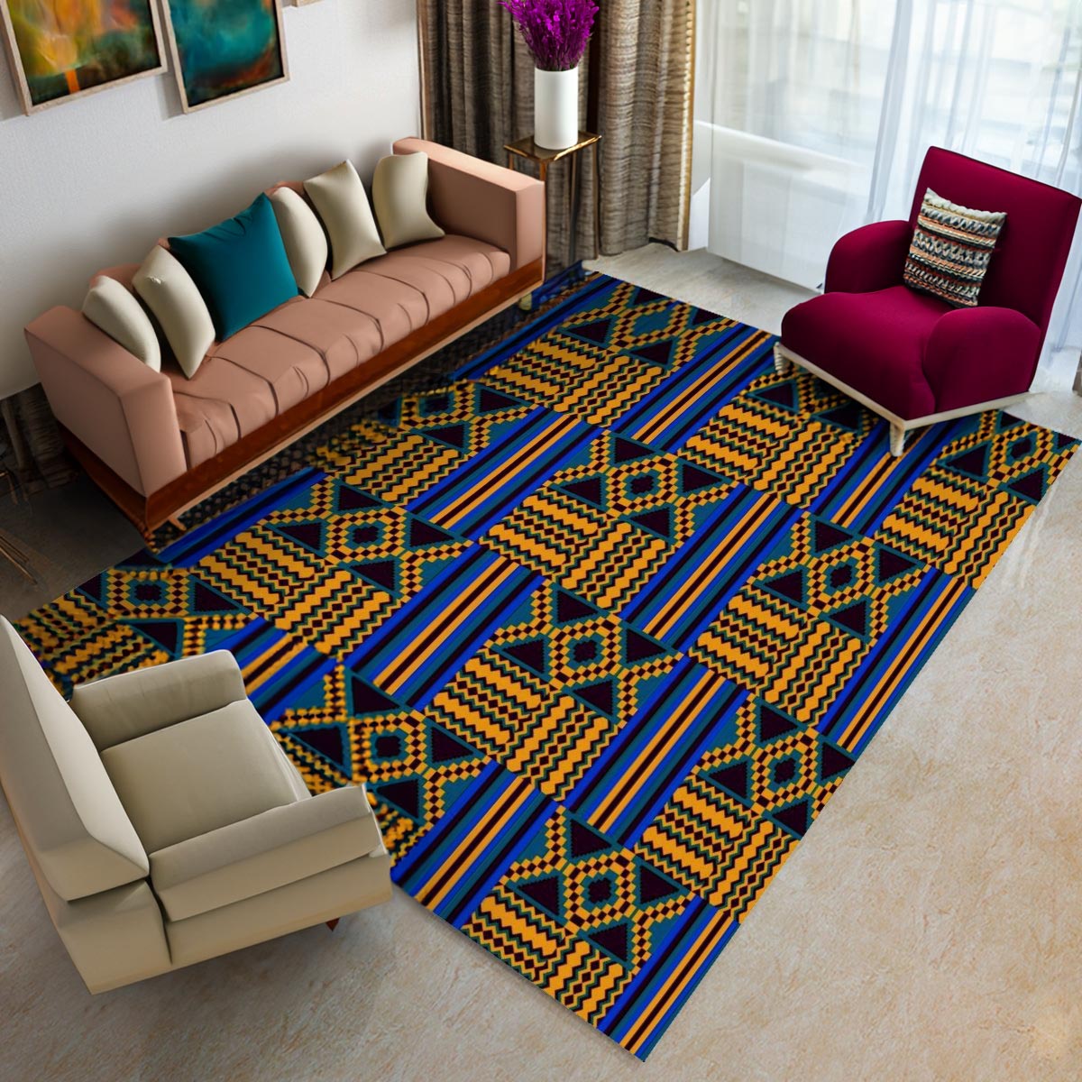 Tribal Area Rug - Elegant African Print Carpet - Bynelo