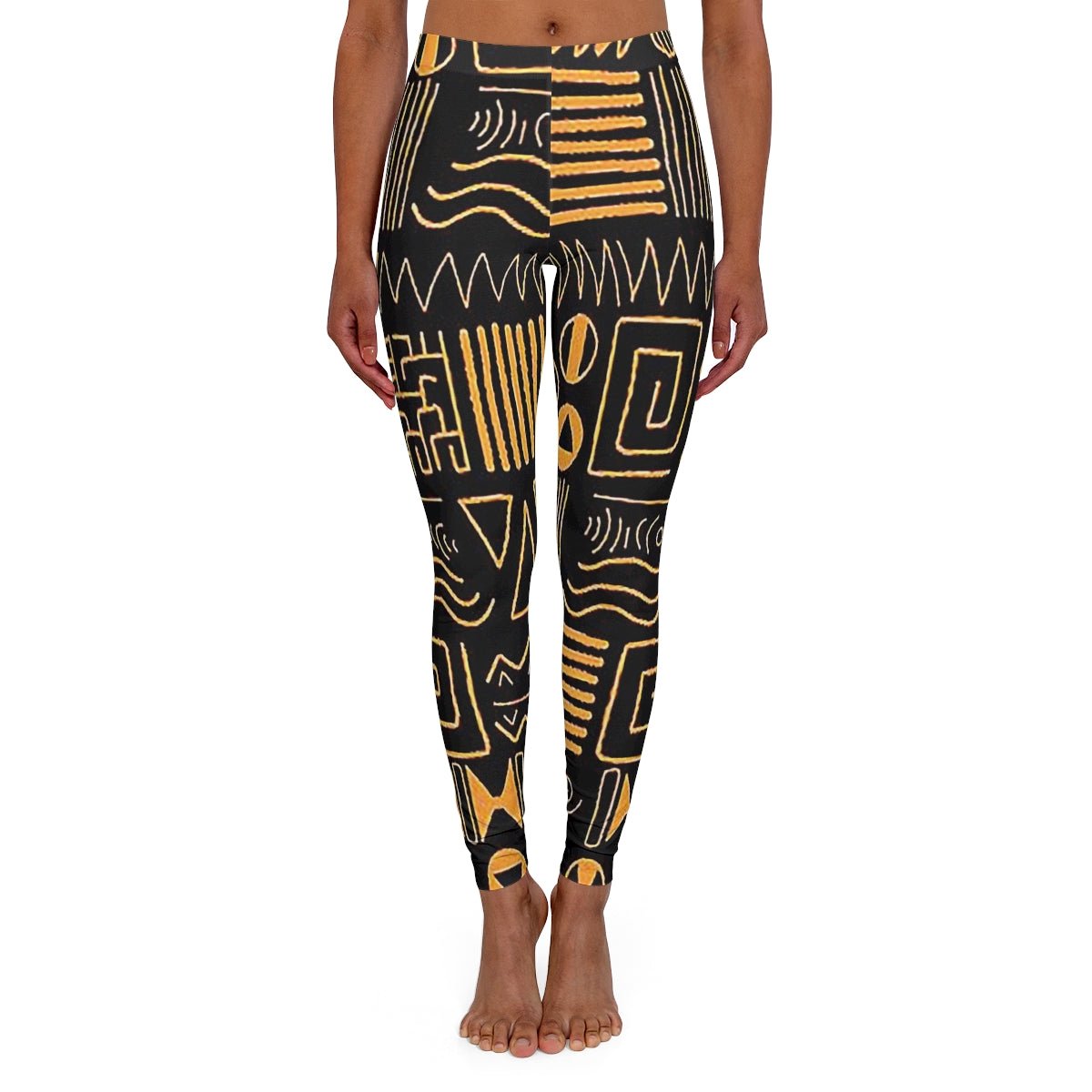 African Mudcloth Print Leggings Women- Bynelo