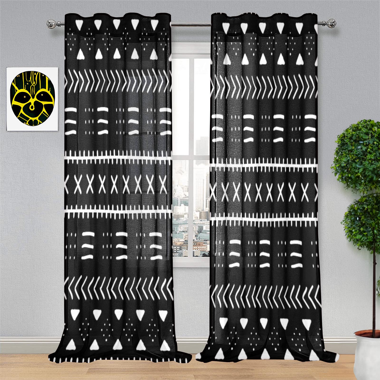 Black and White African Curtain Tribal Print (Two Piece)