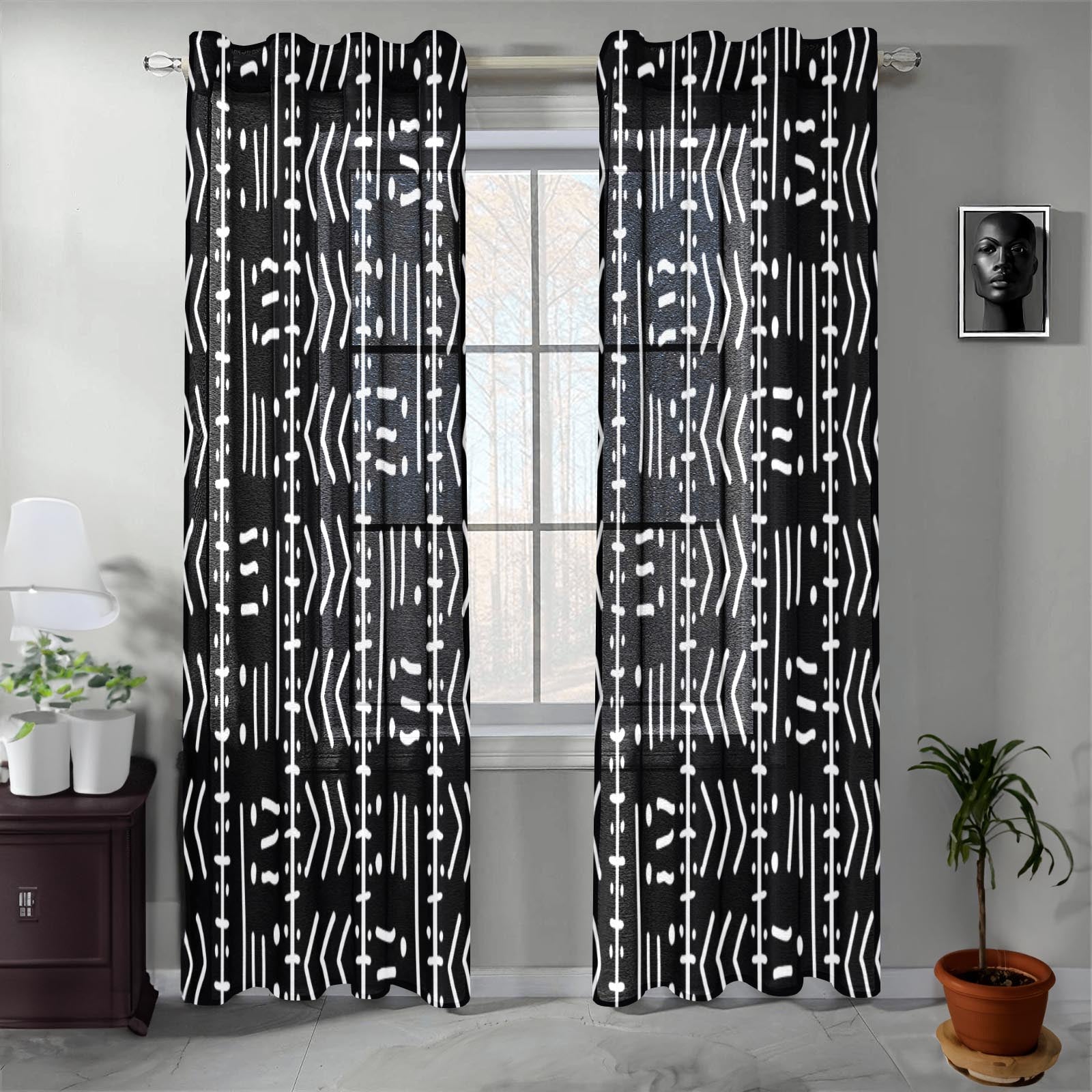 Black and White African Curtain Tribal Print (Two Piece)- Bynelo