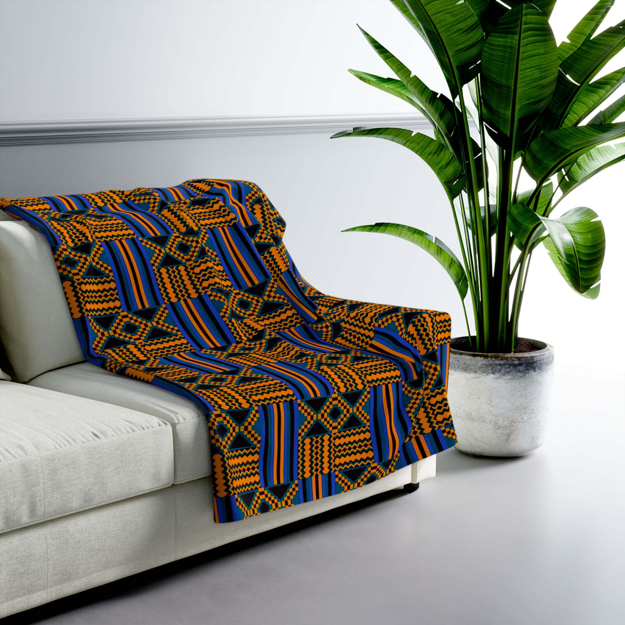 African Kente Print Throw Fleece Blanket - Bynelo