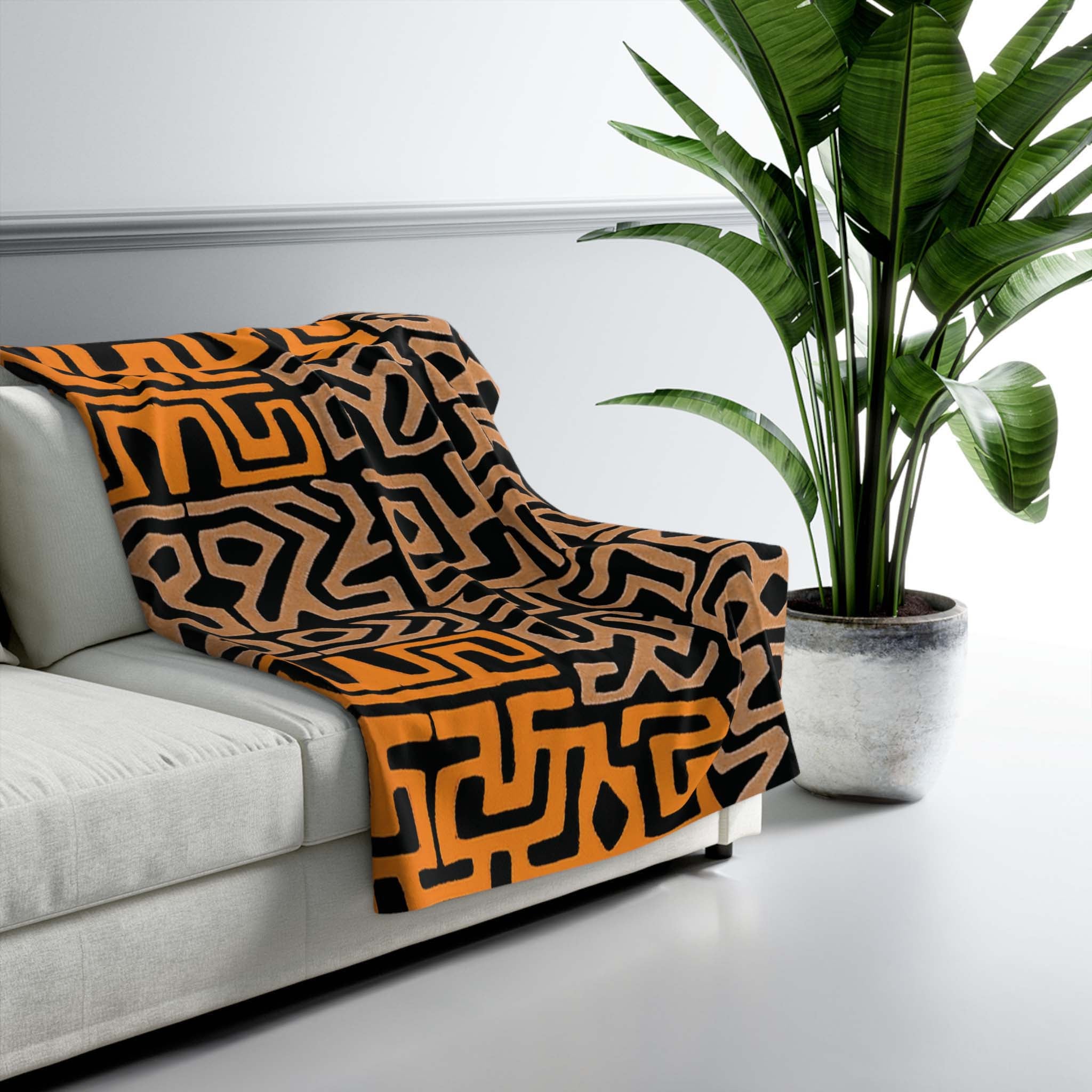 African Kuba Print Fleece Blanket