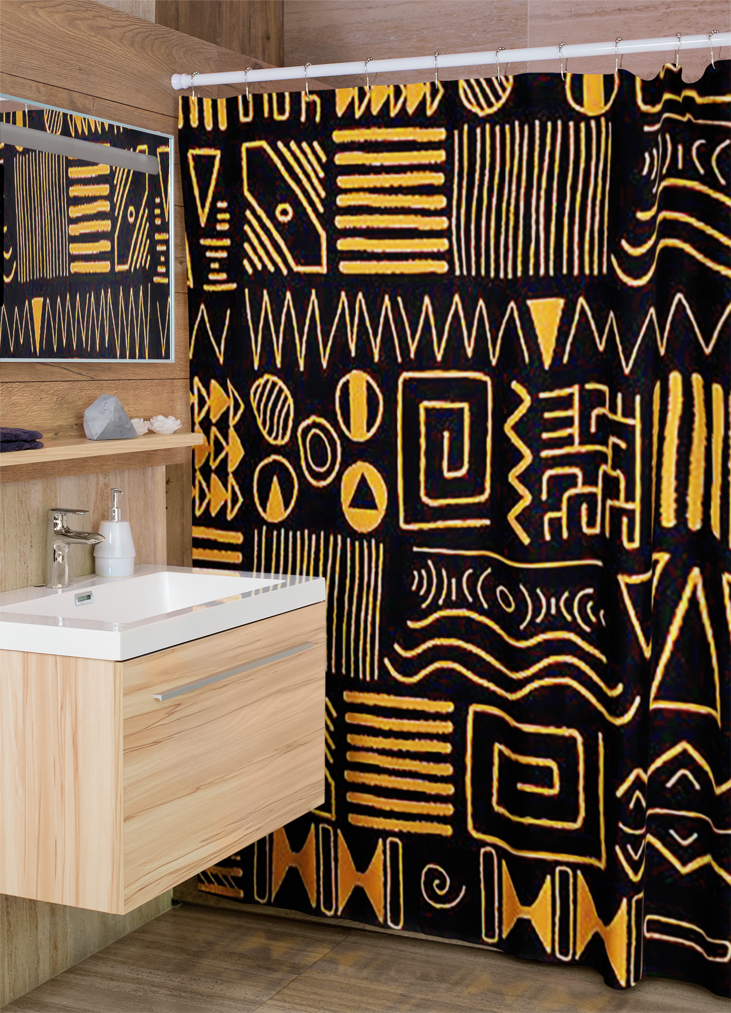 Tribal Bathroom African Shower Curtain Mudcloth Print