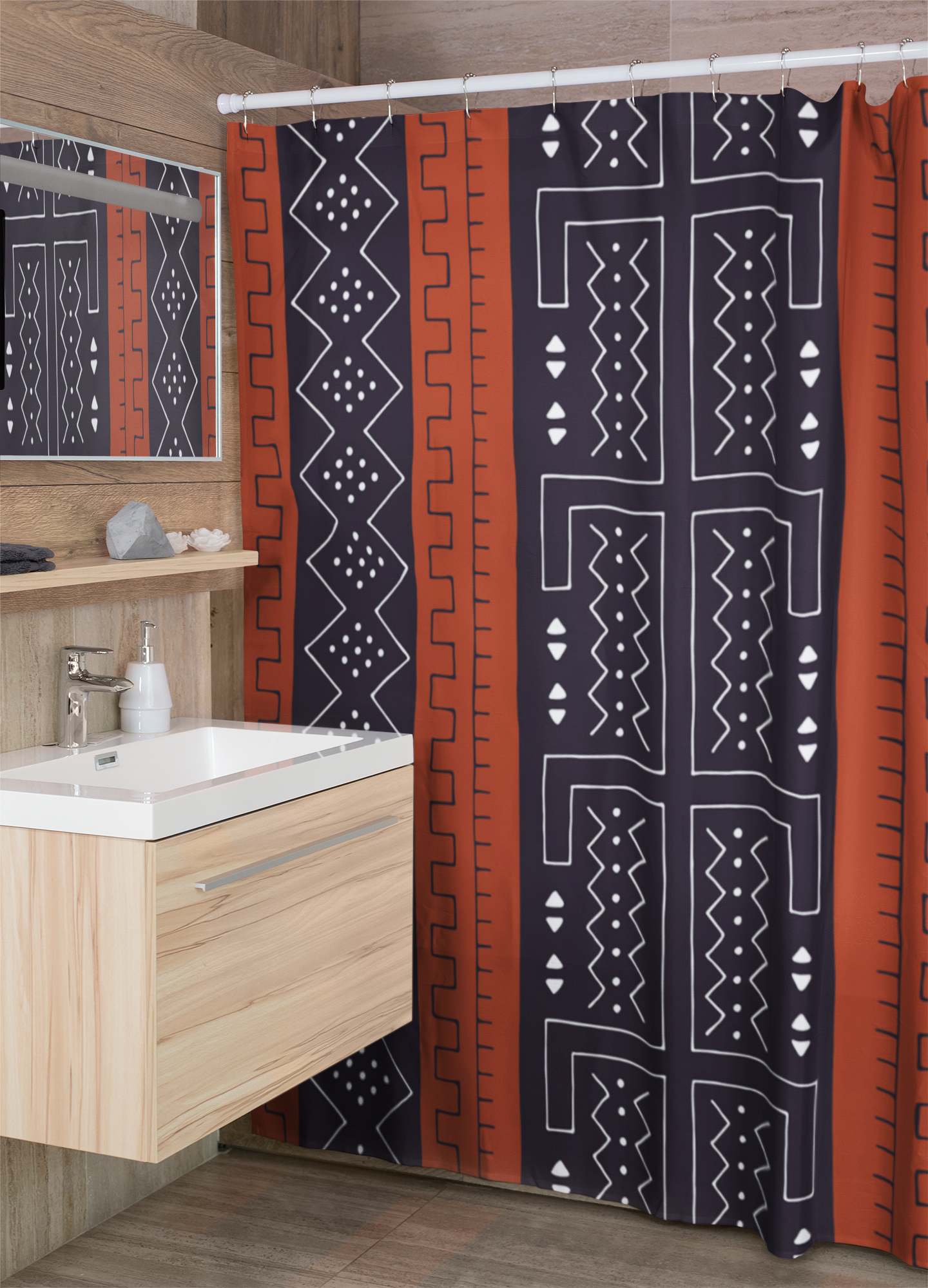 African Inspired Mudcloth Shower Curtains - Unique Design