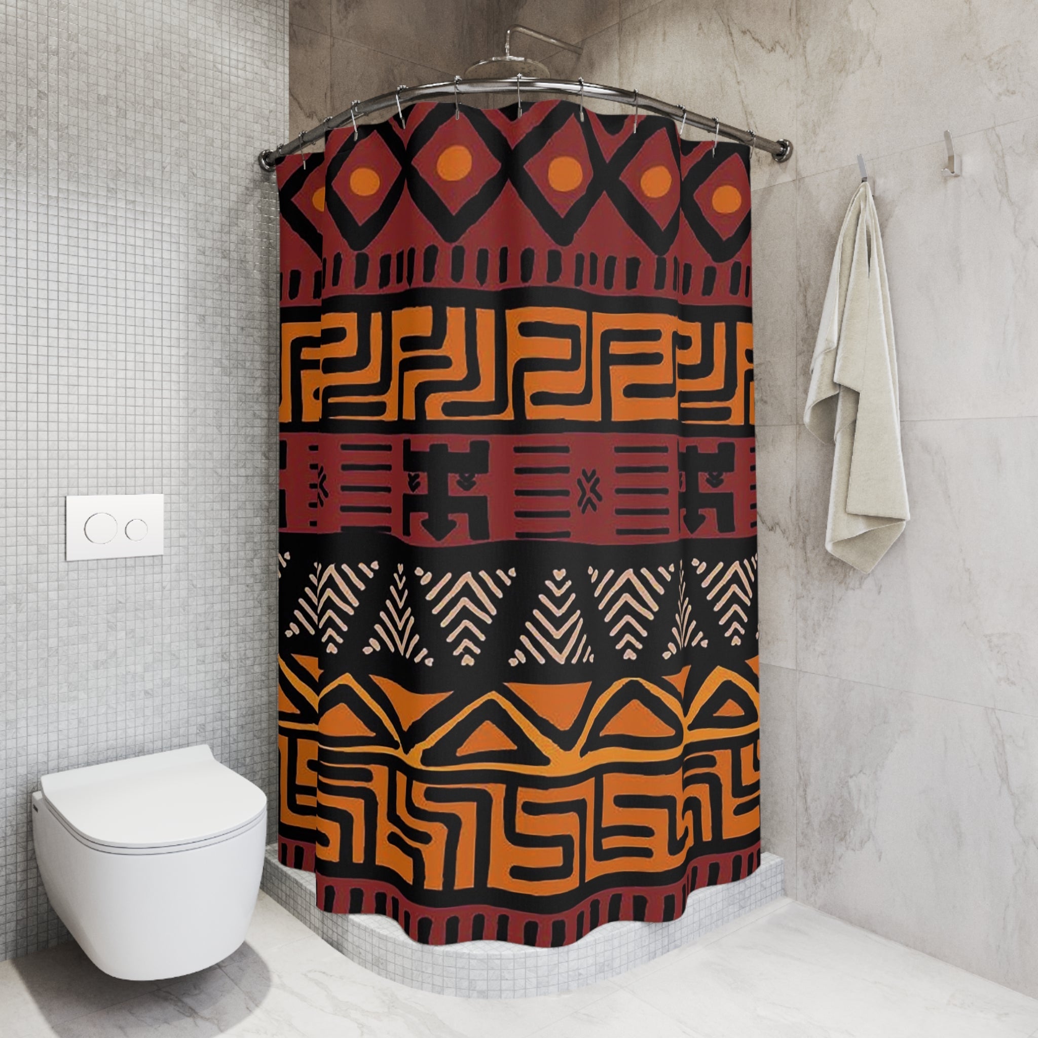 Black Art Mudcloth Shower Curtain - African Print Elegance