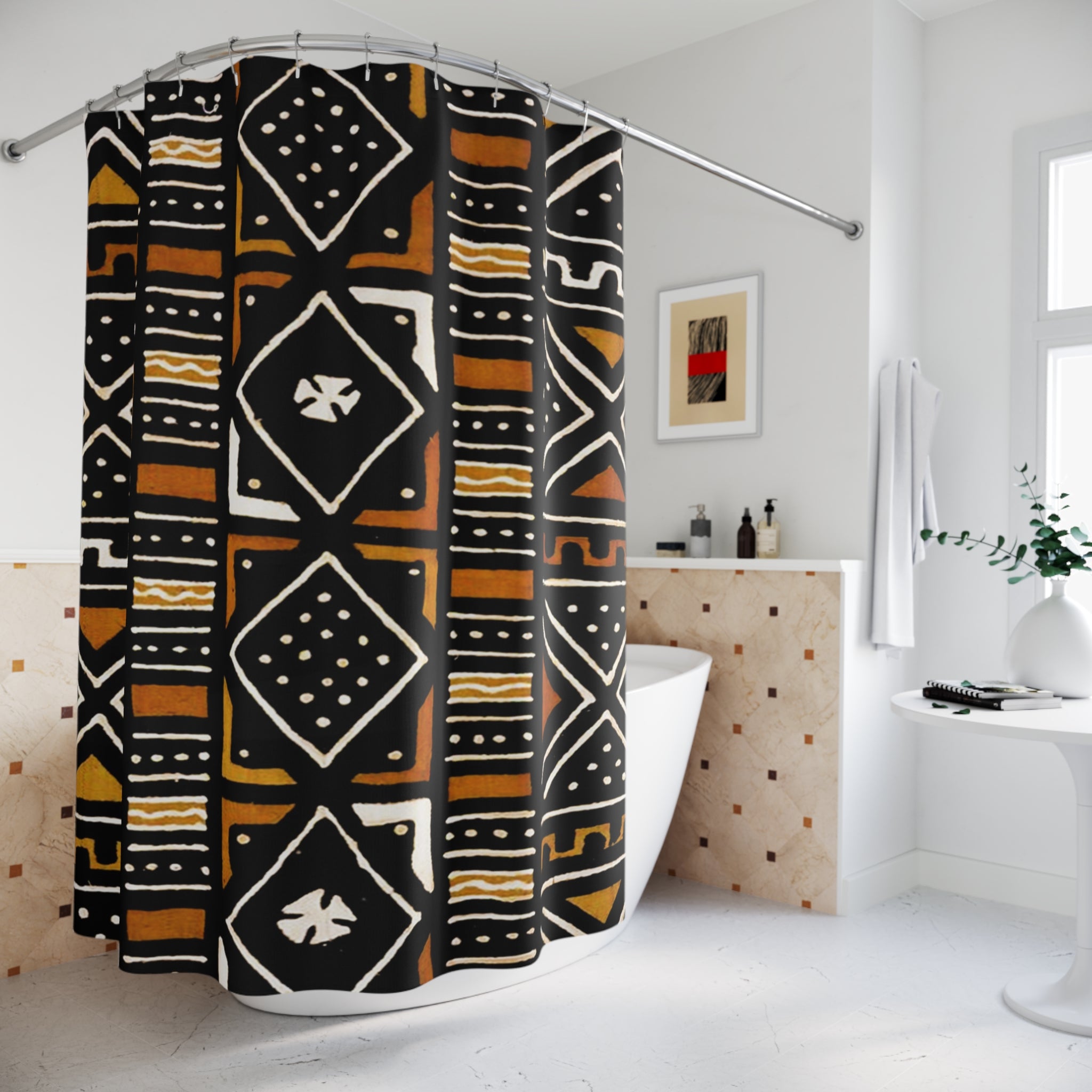 African Shower Curtain Bogolan Print - Bynelo