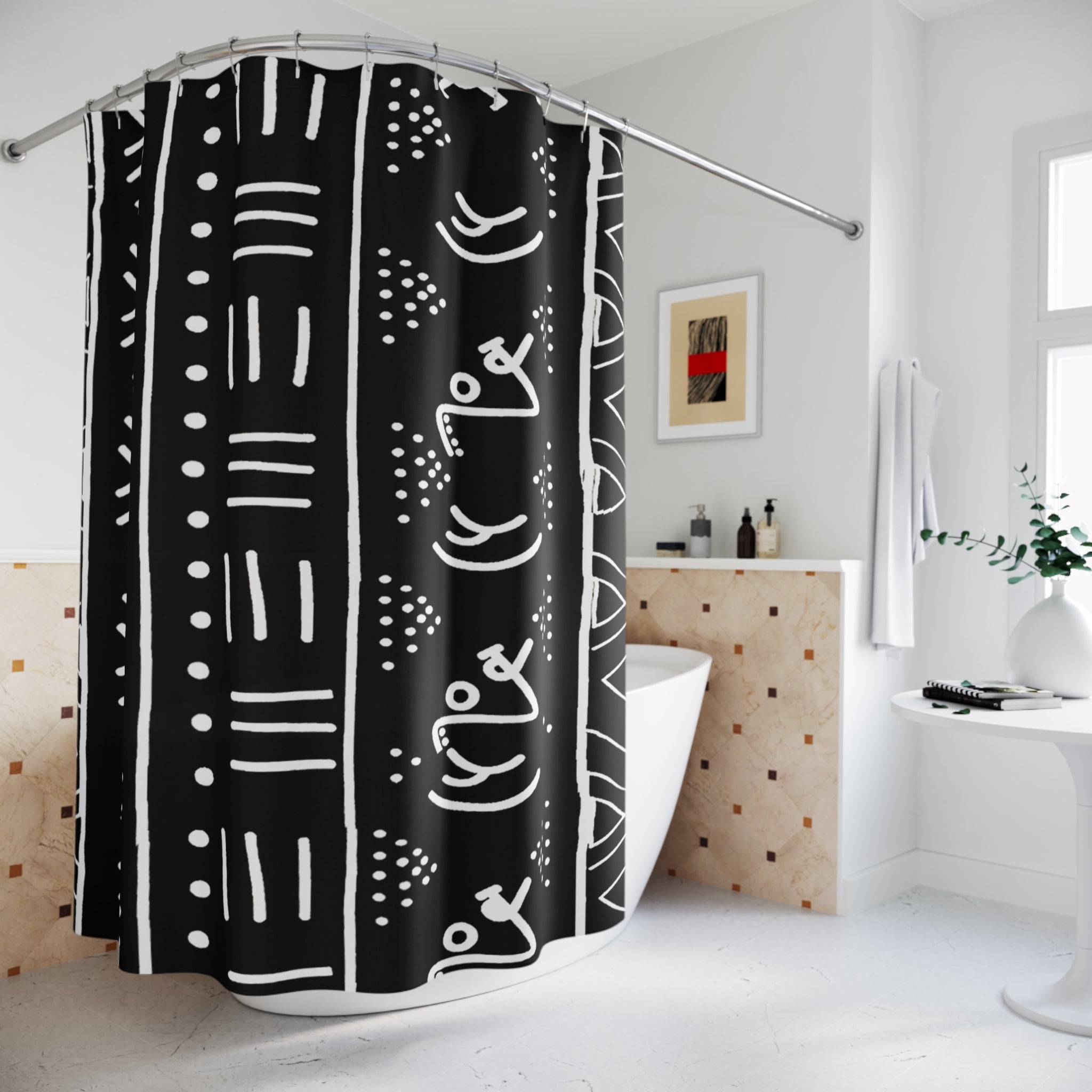African Shower Curtain Bogolan Print -Bynelo