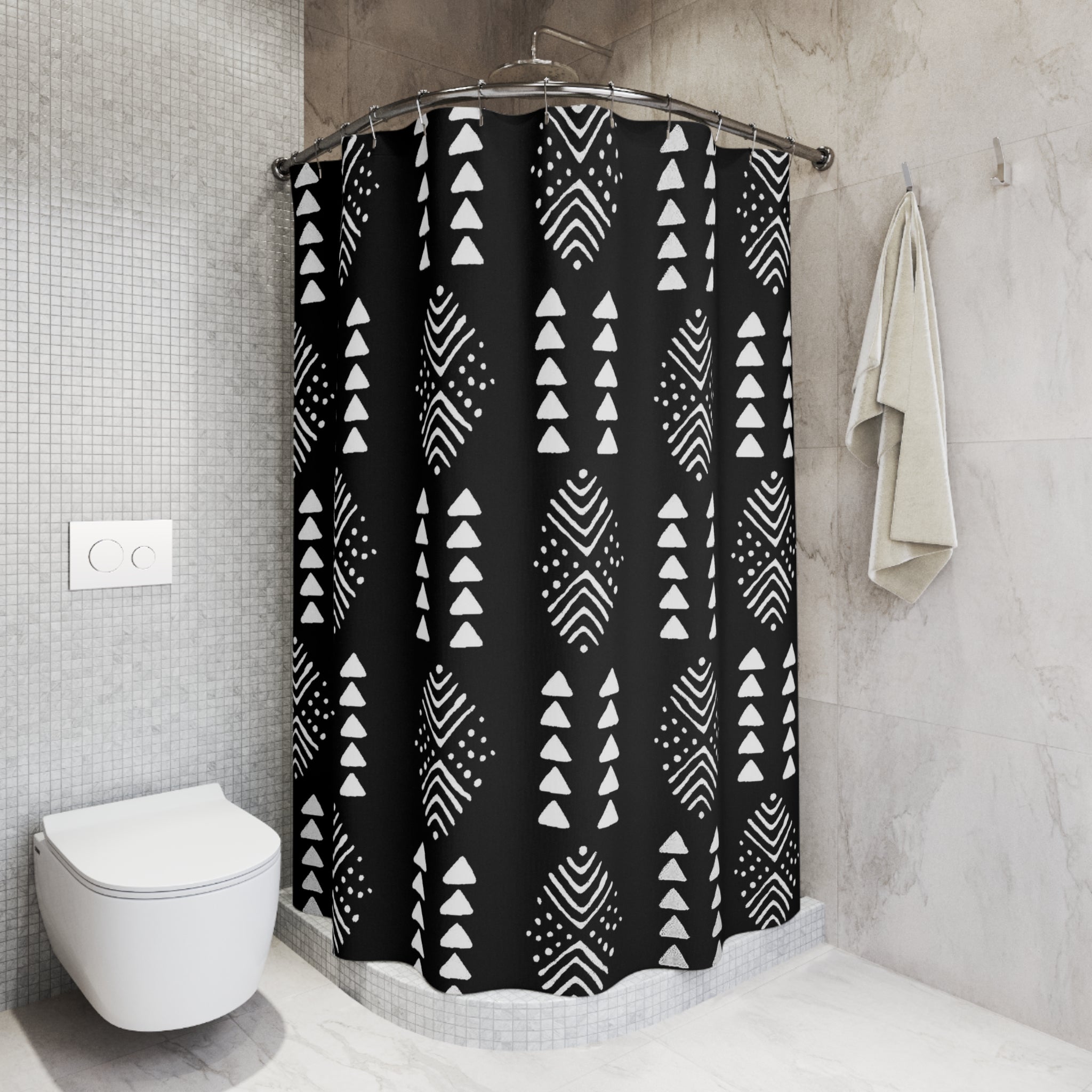 African Mudcloth Shower Curtain - Black & White Design
