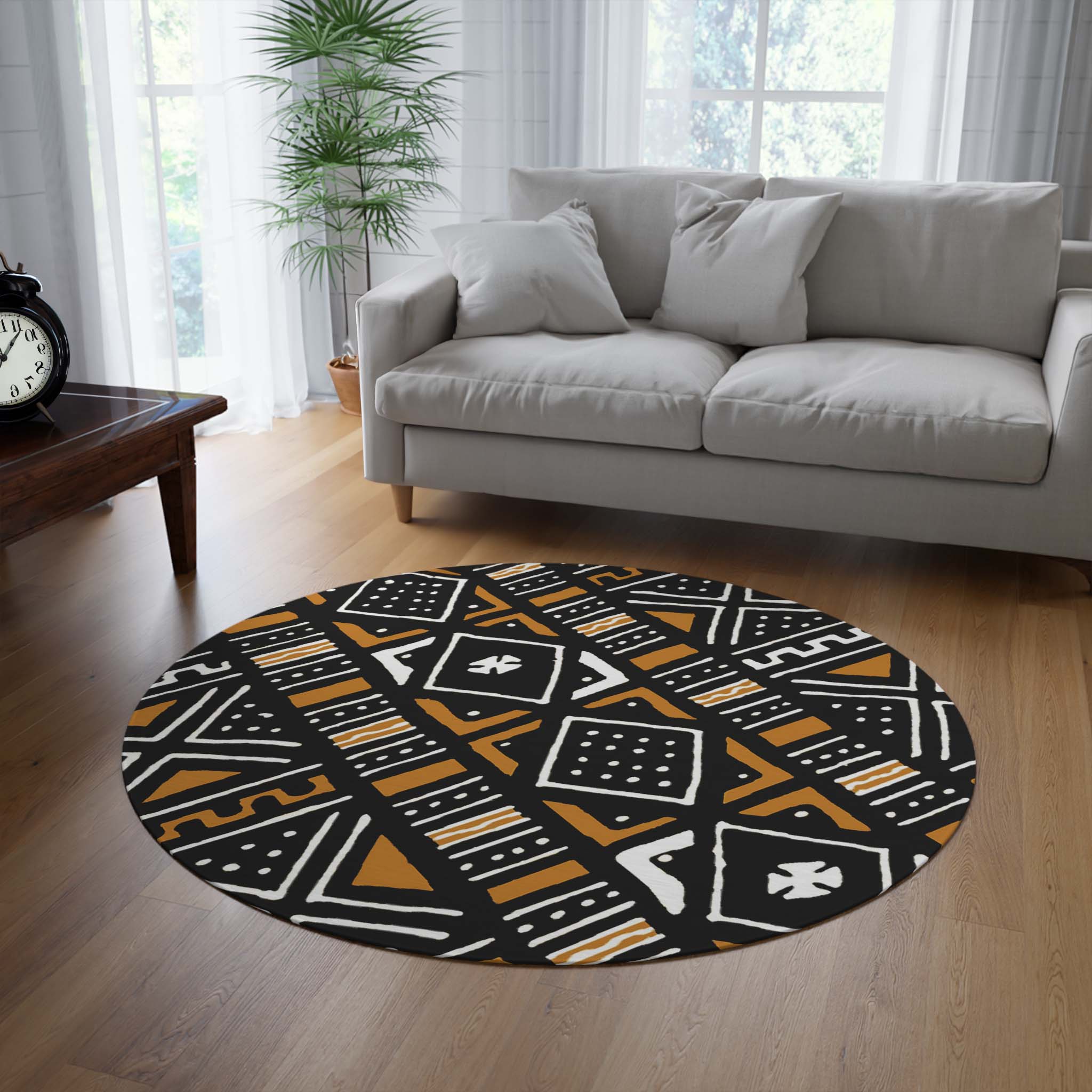 Round African Area Rugs Mudcloth Carpet - Bynelo