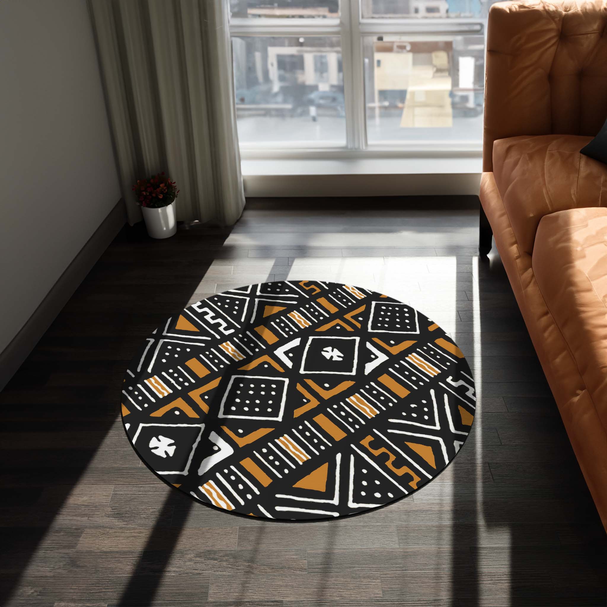 Round African Area Rugs Mudcloth Carpet - Bynelo