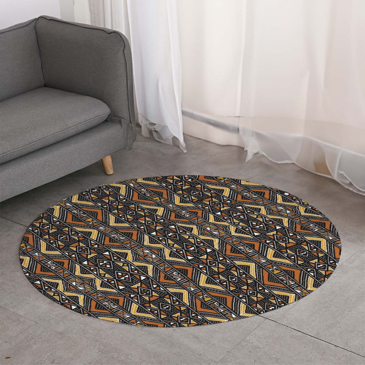Shop African Area Rug Round Mudcloth Carpet - Bynelo