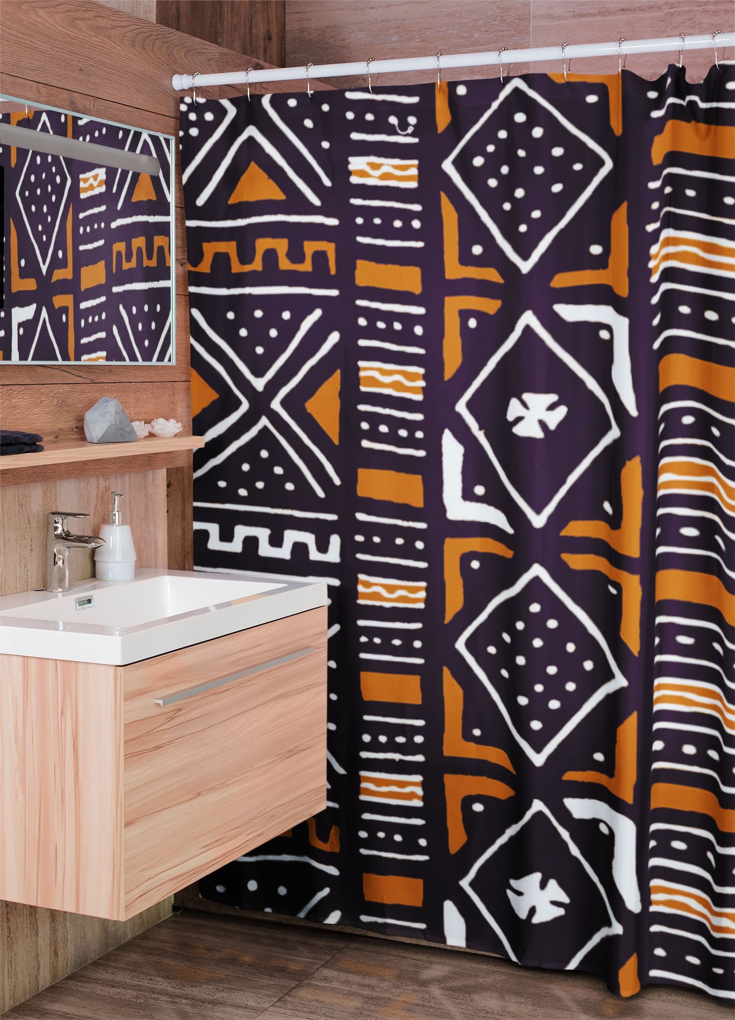 Authentic African Mudcloth Shower Curtain - Bathroom Decor
