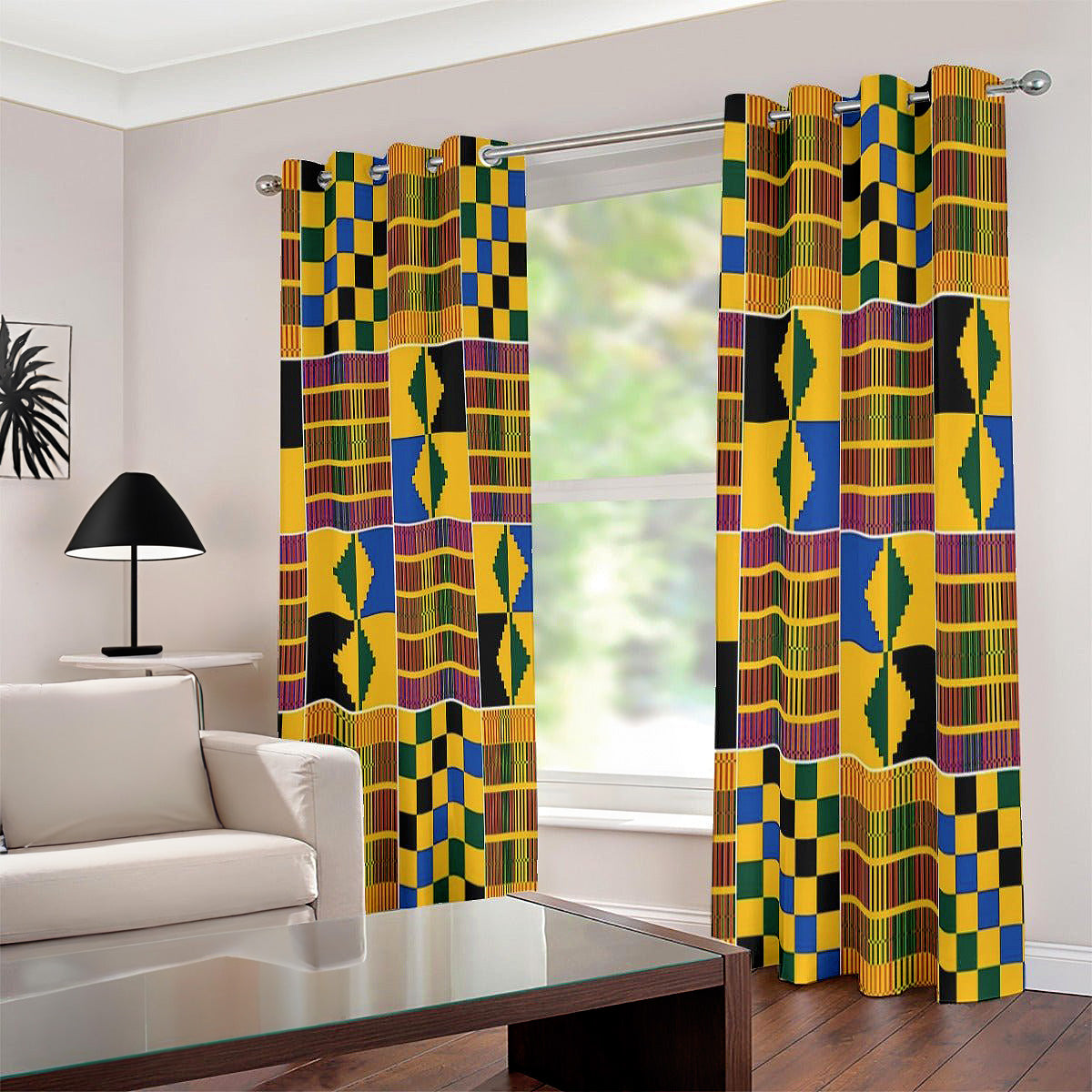 African Grommet Window Curtain Kente Print (Two-Piece) - Bynelo