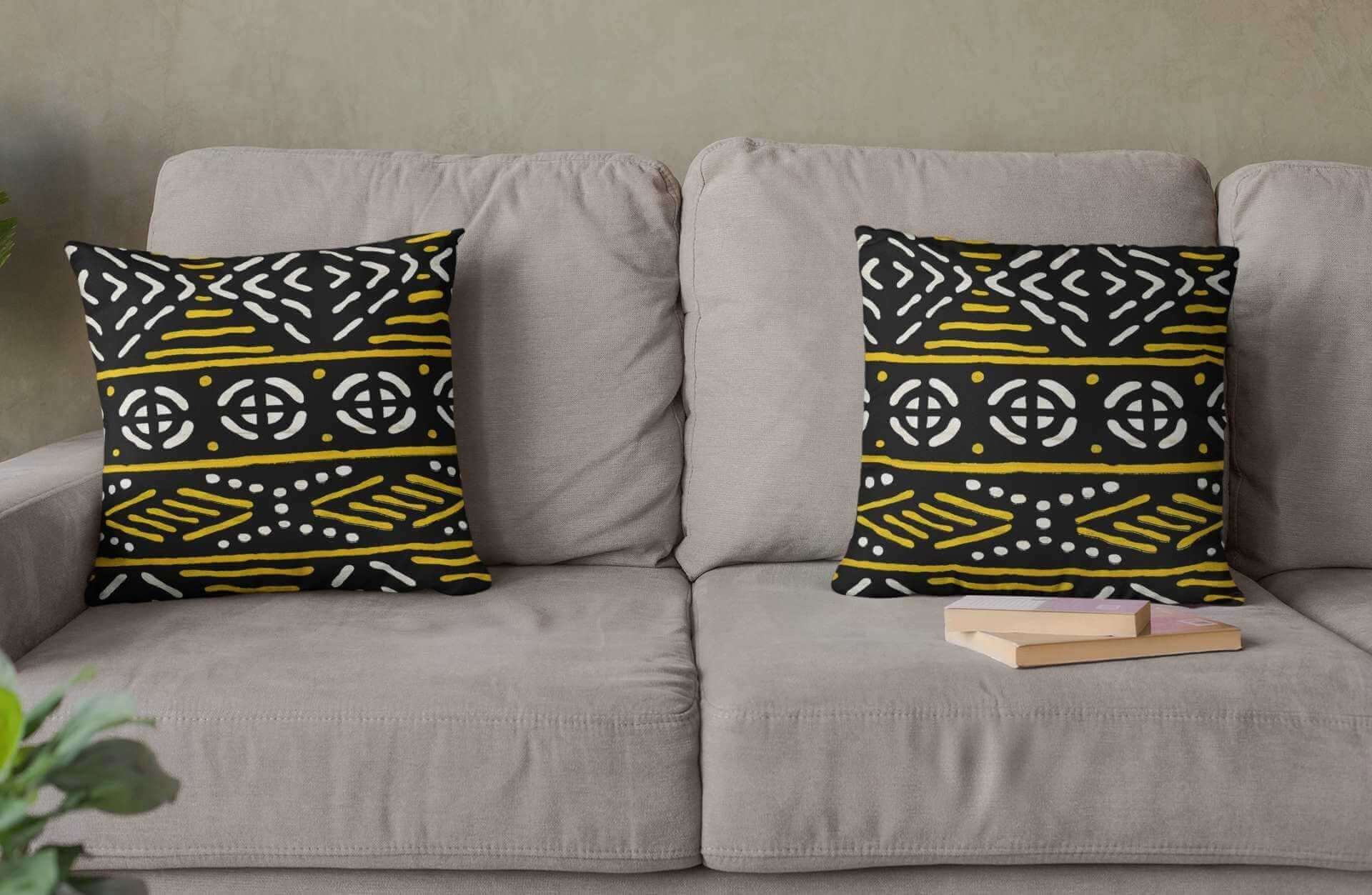 African Print Throw Pillow Cover Set of Bogolan Cushion Case