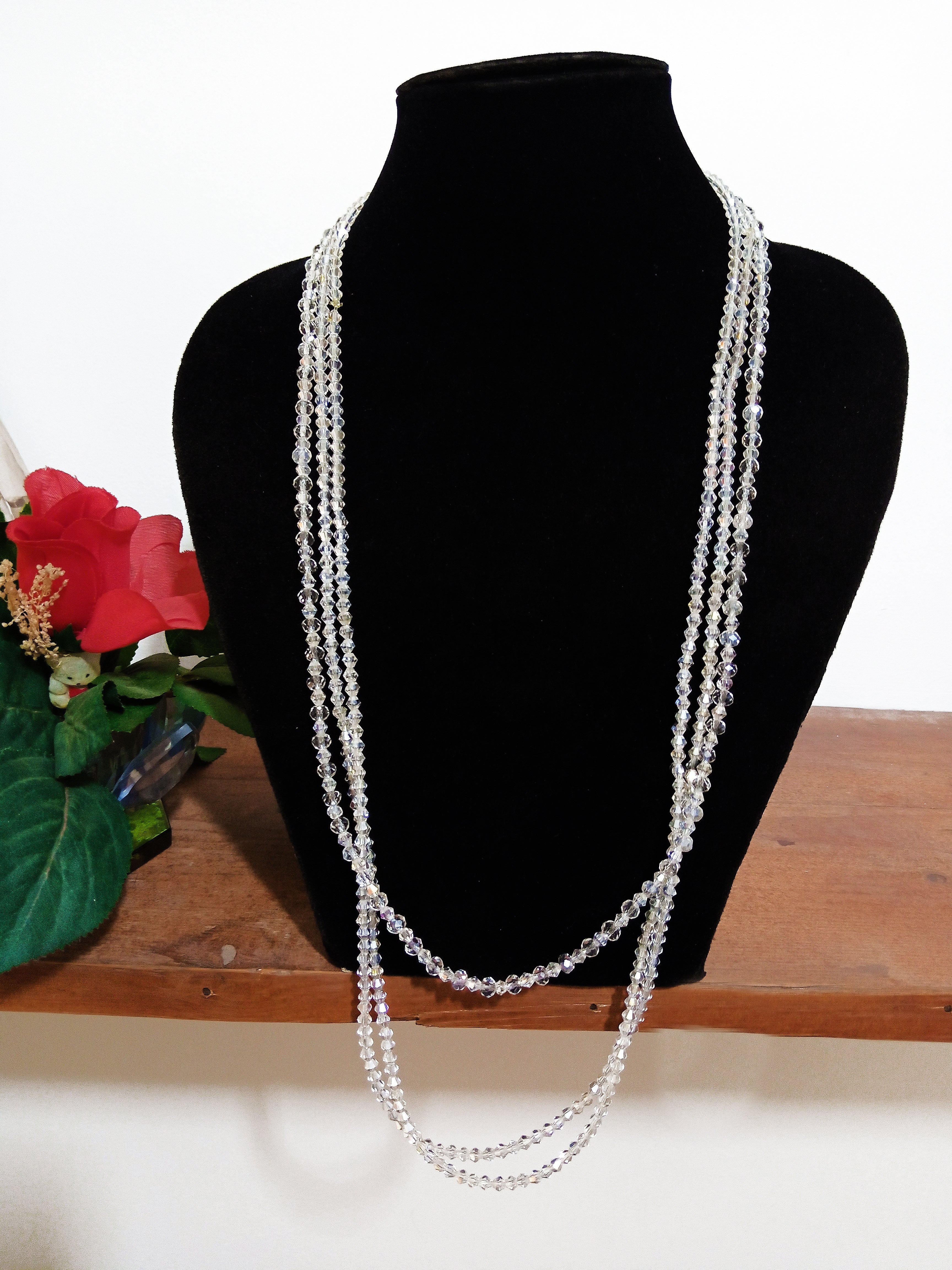 African Bead Jewelry Crystal Layered Necklace | Handmade