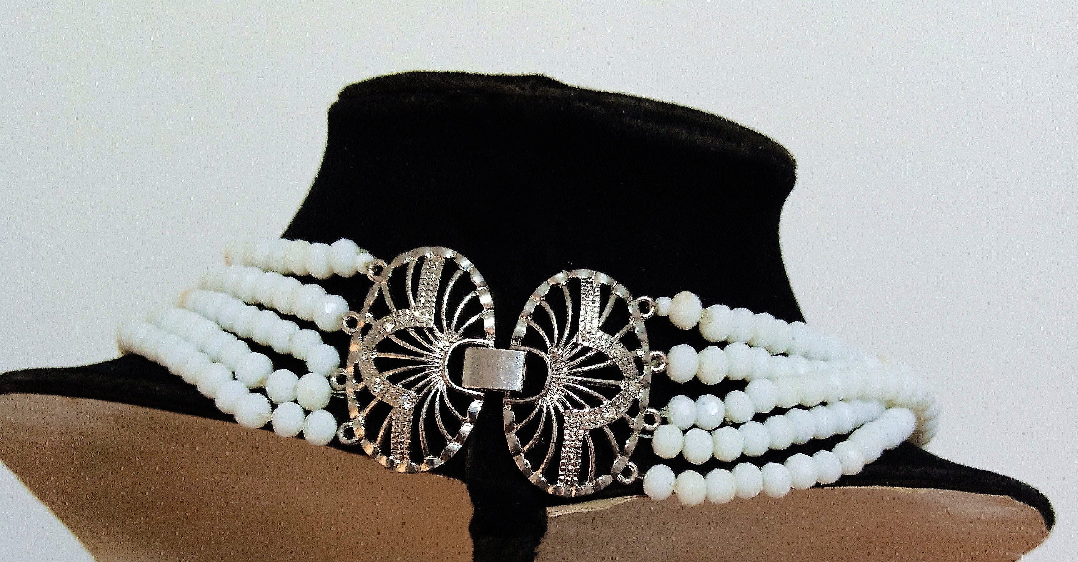 African Beaded Jewelry | Crystal Layered Necklace