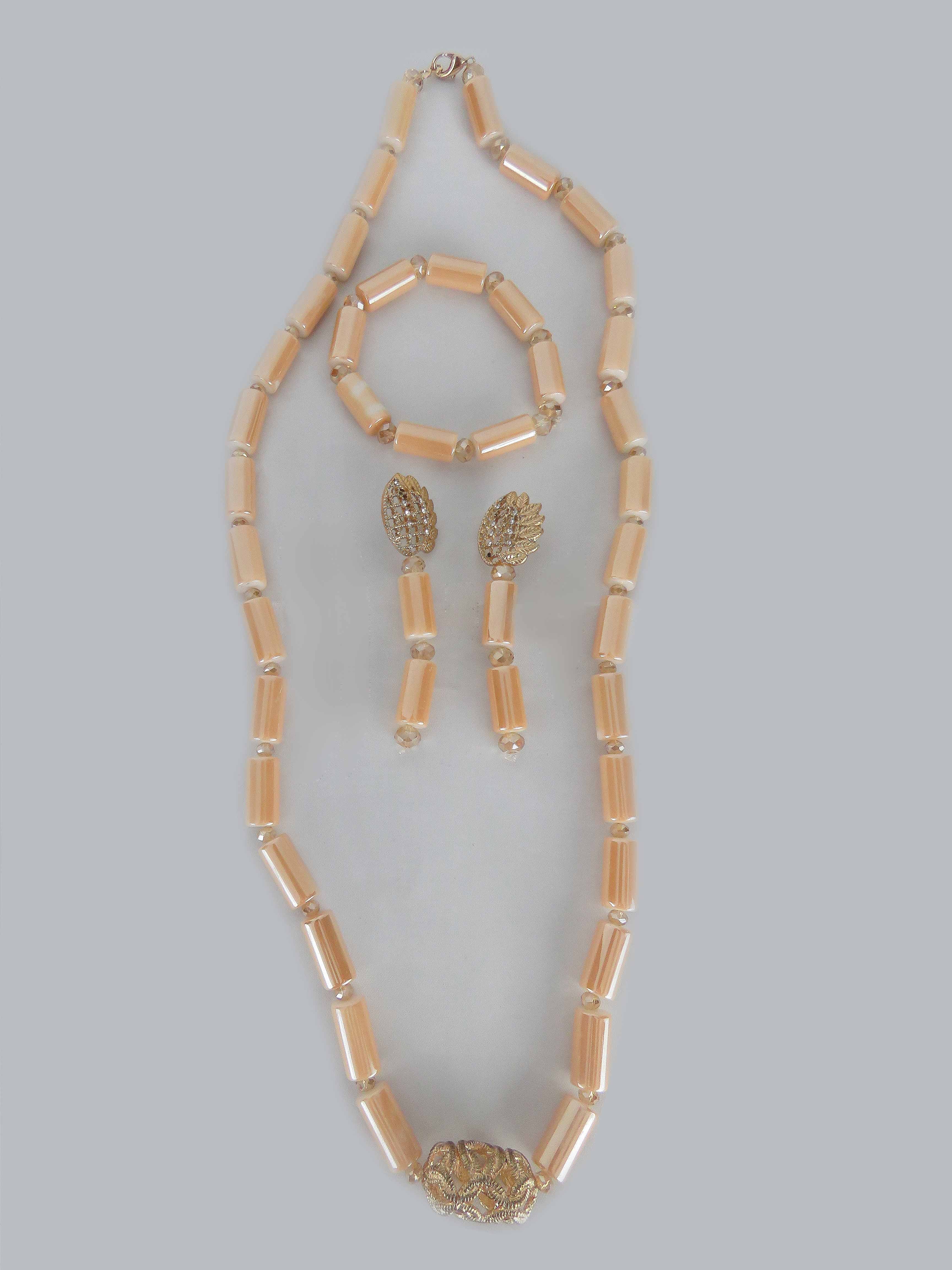African Stone Necklace | Coral Bead Pipe Set