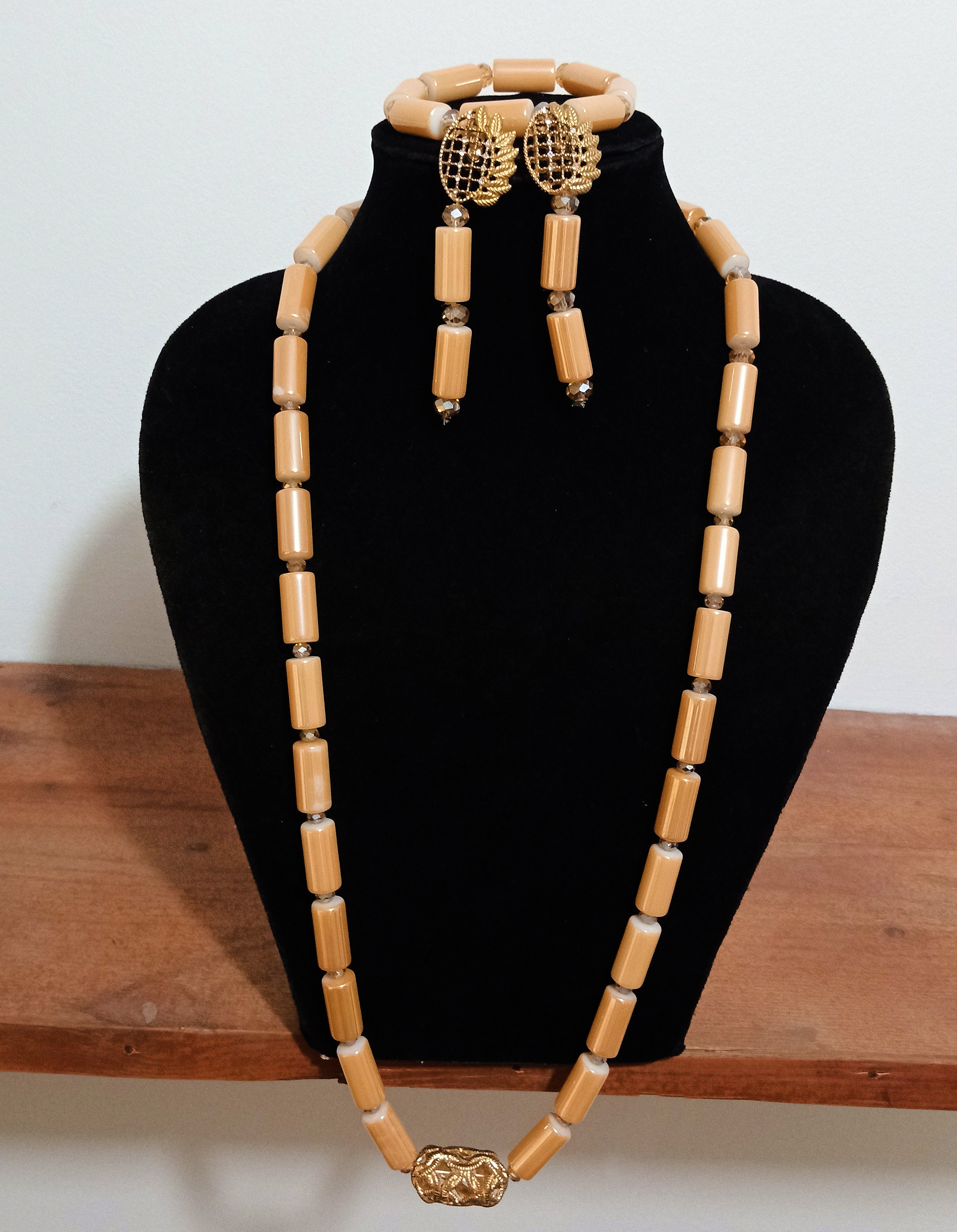 African Stone Necklace | Coral Bead Pipe Set