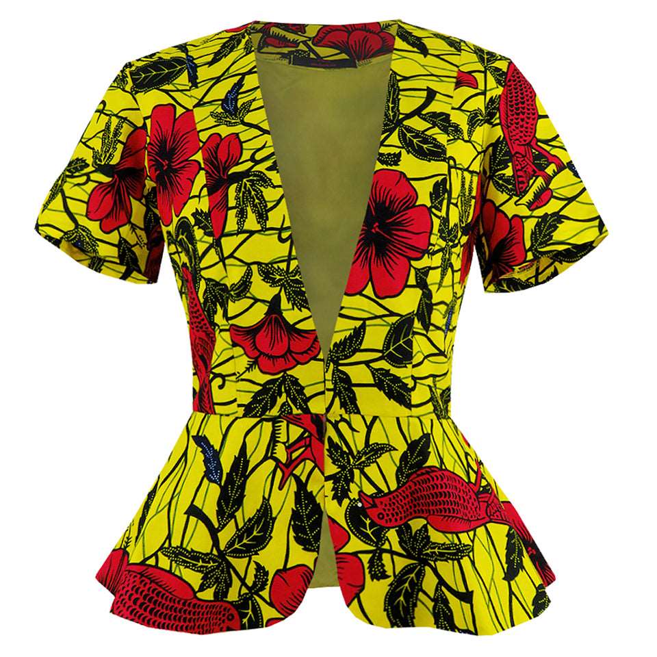Versatile African Ankara Blouse Floral Jacket Peplum Style