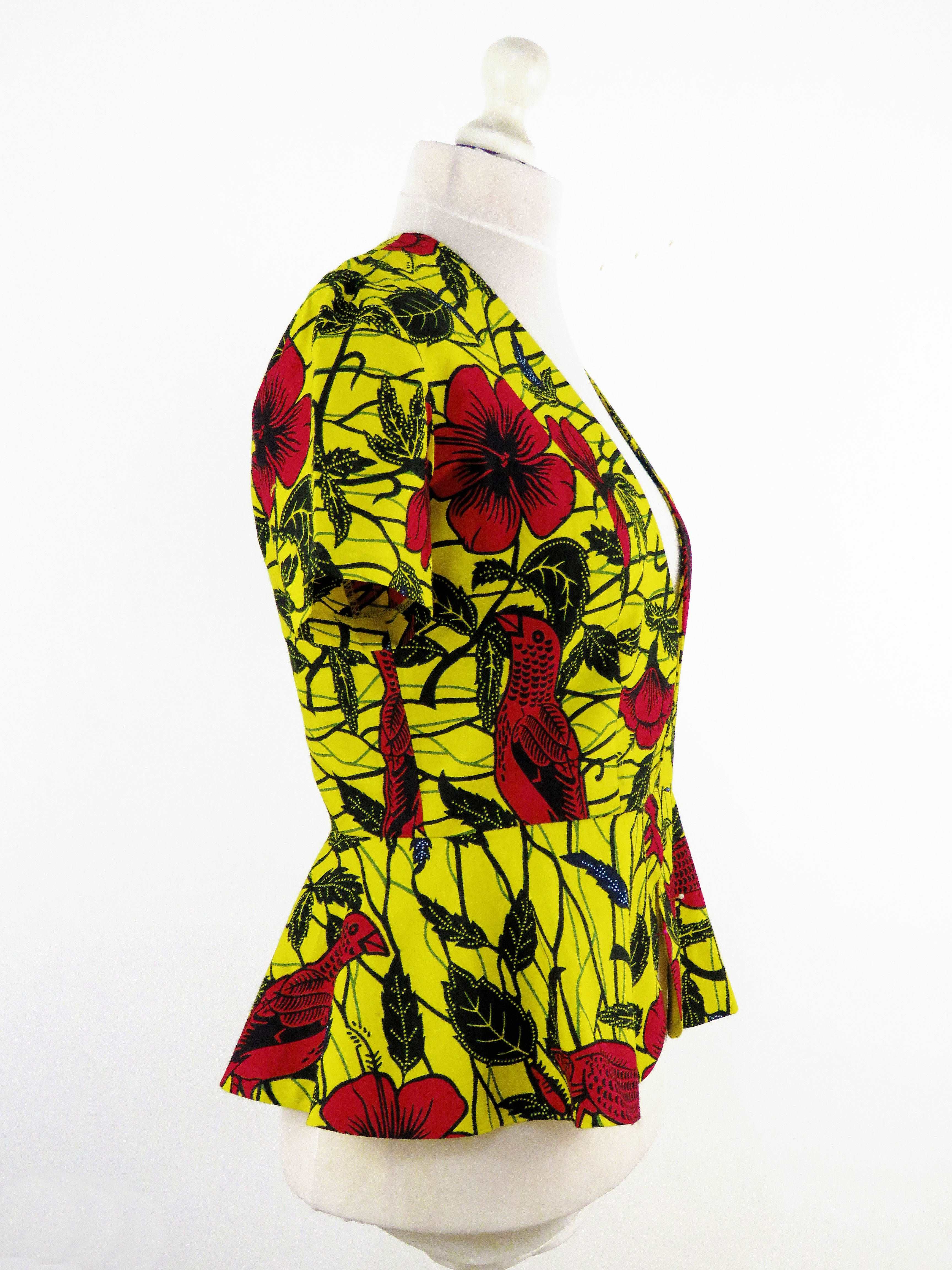 African Ankara Floral Jacket Peplum Top - Bynelo