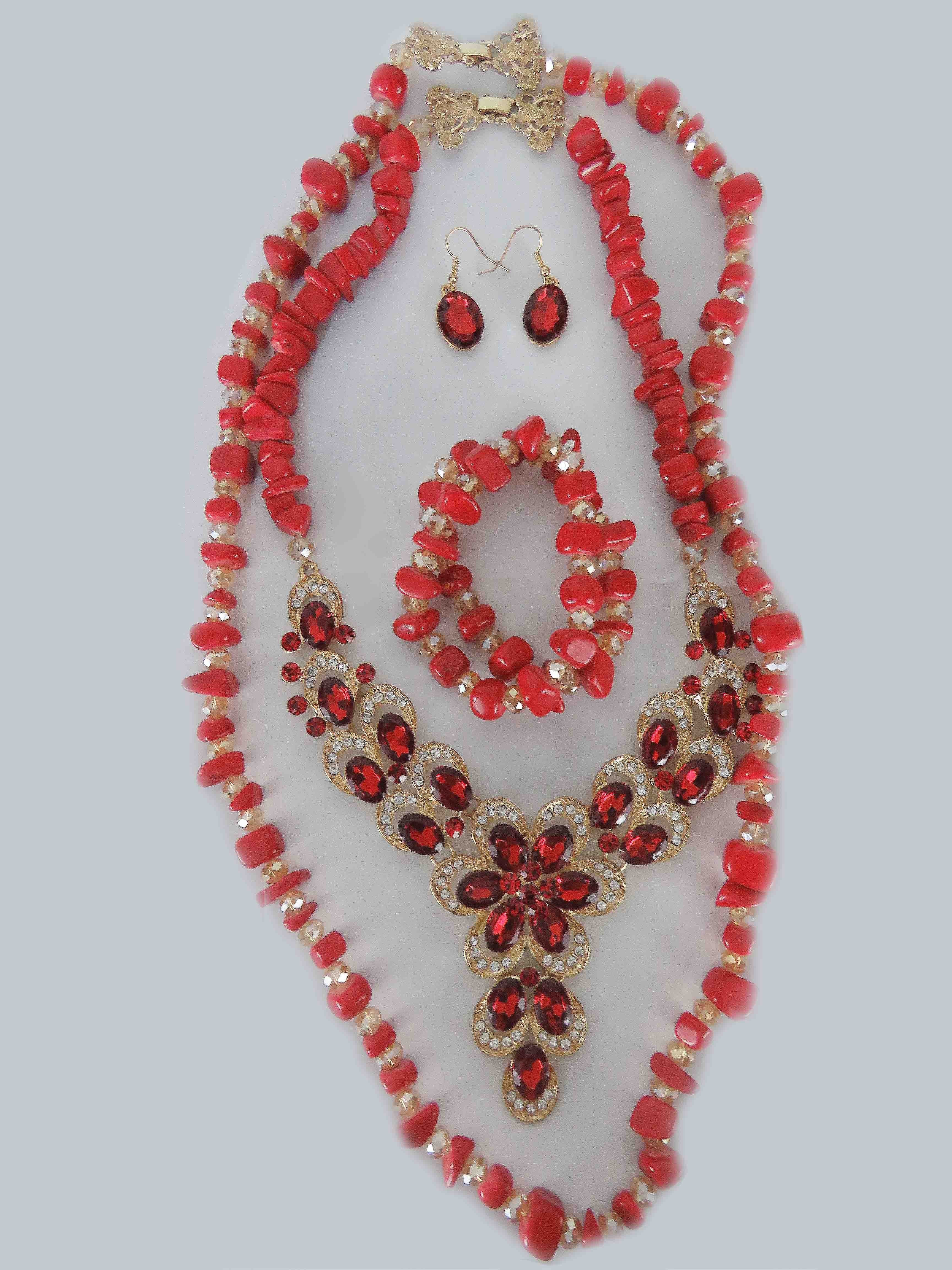 African Benin Coral Necklace Bead Set - Bynelo