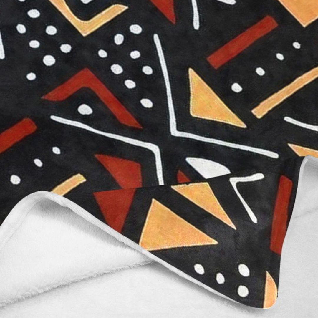African Bogolan Print Fleece Blanket - Bynelo