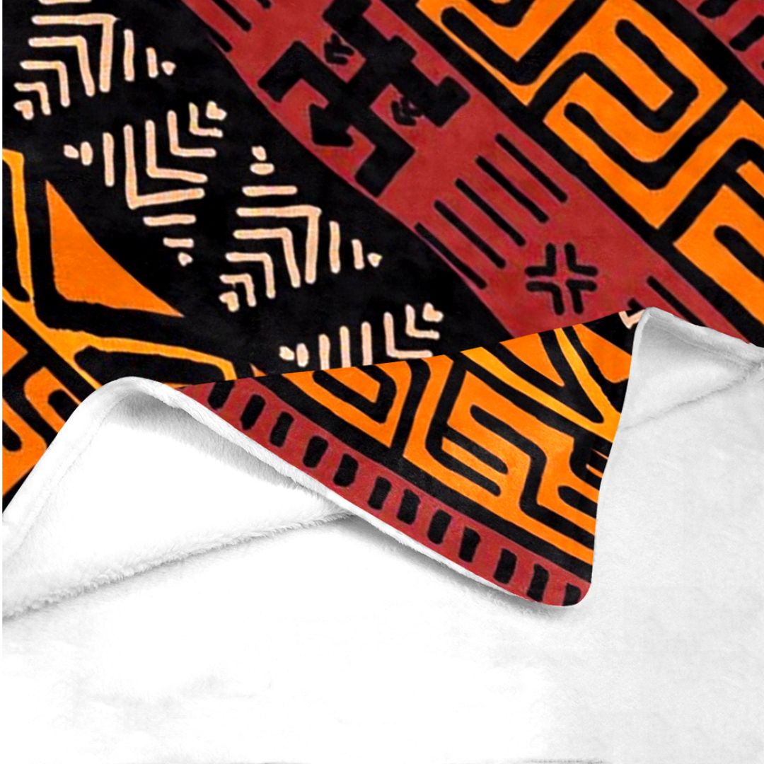 African Bogolan Print Fleece Blanket - Bynelo
