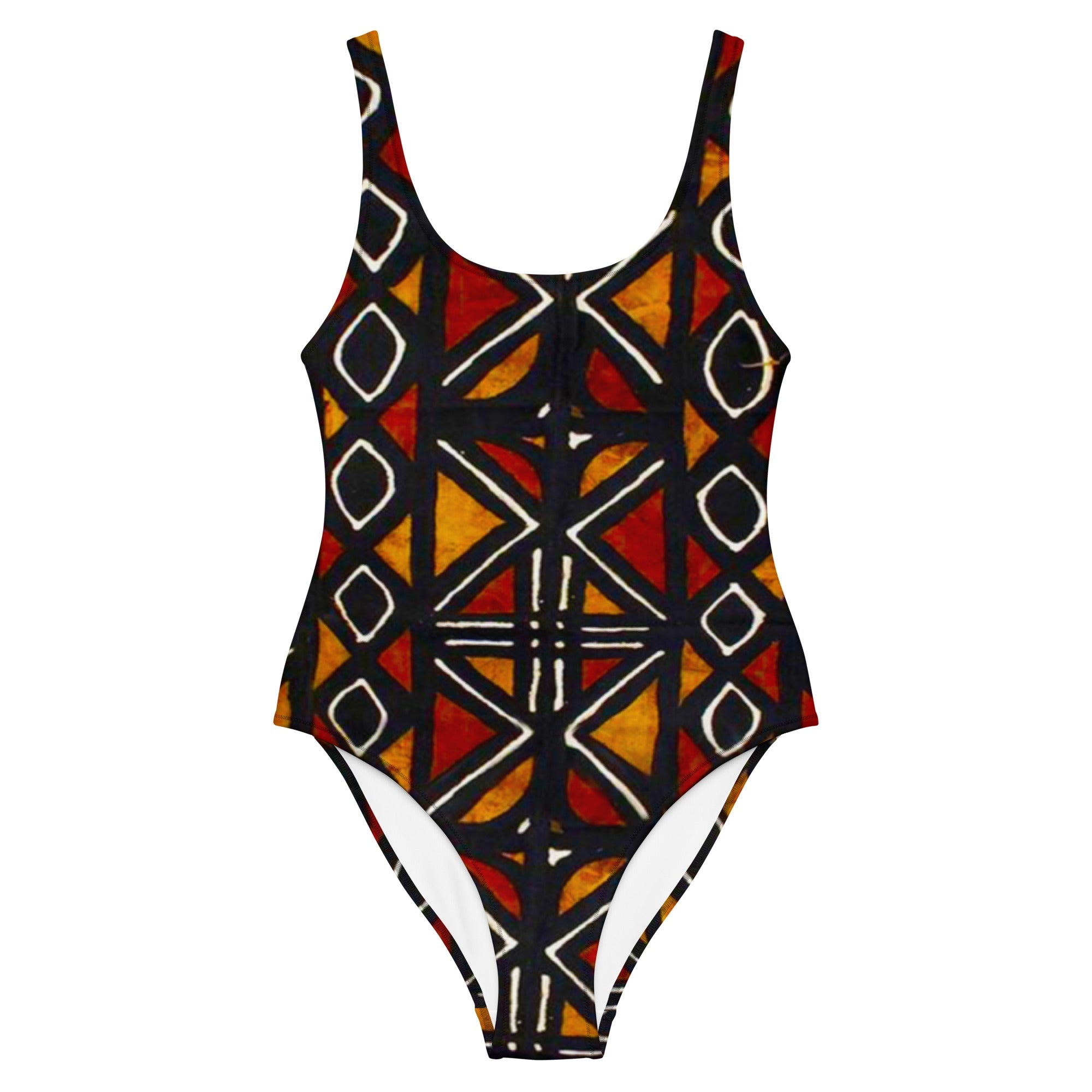 African Bogolan Print One-Piece Swimsuit - Bynelo