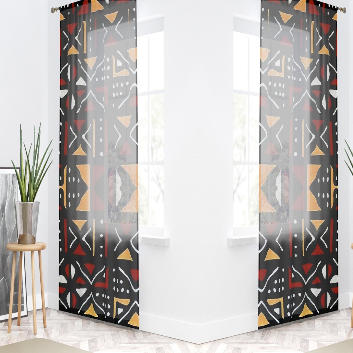 African Mudcloth Guaze Curtains (Two-Piece) - Bynelo