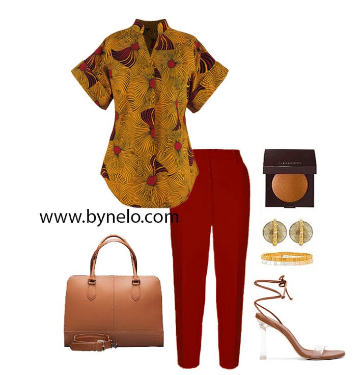 African Print Kimono Sleeve Shirt for Women - Bynelo