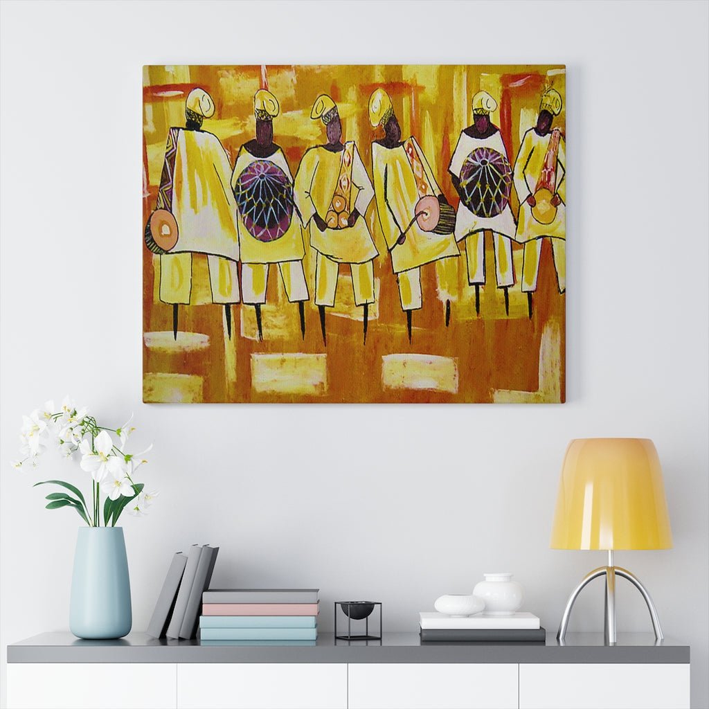 African Wall Art Canvas of the Yoruba Drumming Culture from Nigeria - Bynelo