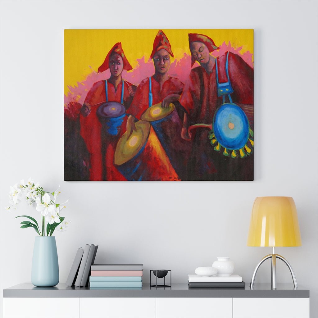 African Wall Canvas of the Yoruba Drummer Men - Bynelo