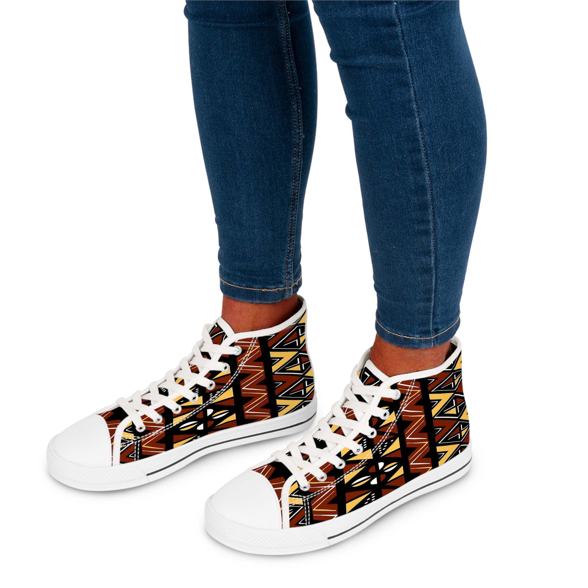 Bogolan African Print Women Sneakers Classic High Top Canvas Shoes - Bynelo