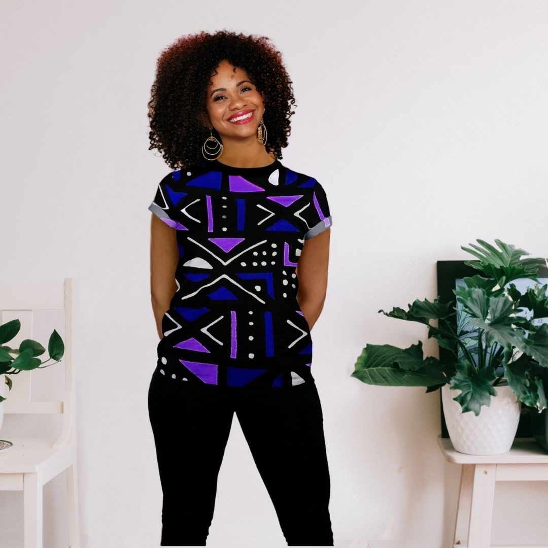 African Bogolan Print Women T-shirt – Relaxed Statement