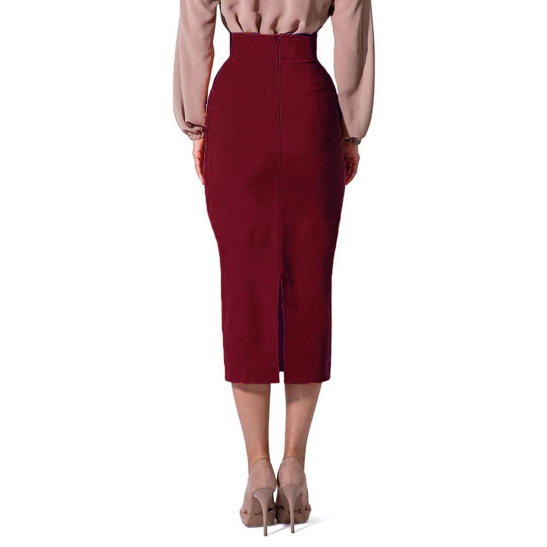 Burgundy Cotton Midi Skirt - Bynelo