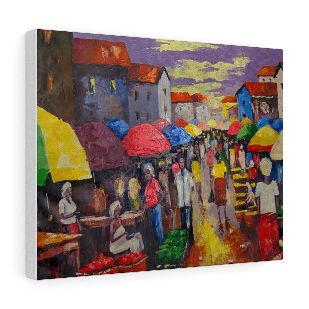 Canvas Painting of a Busy African Market - Bynelo