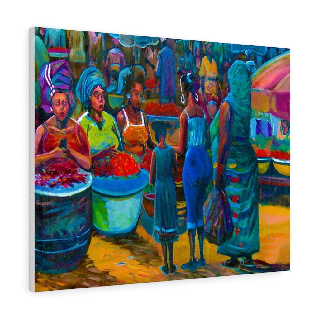 Canvas Painting of a Market Day with My Grandmother - Bynelo