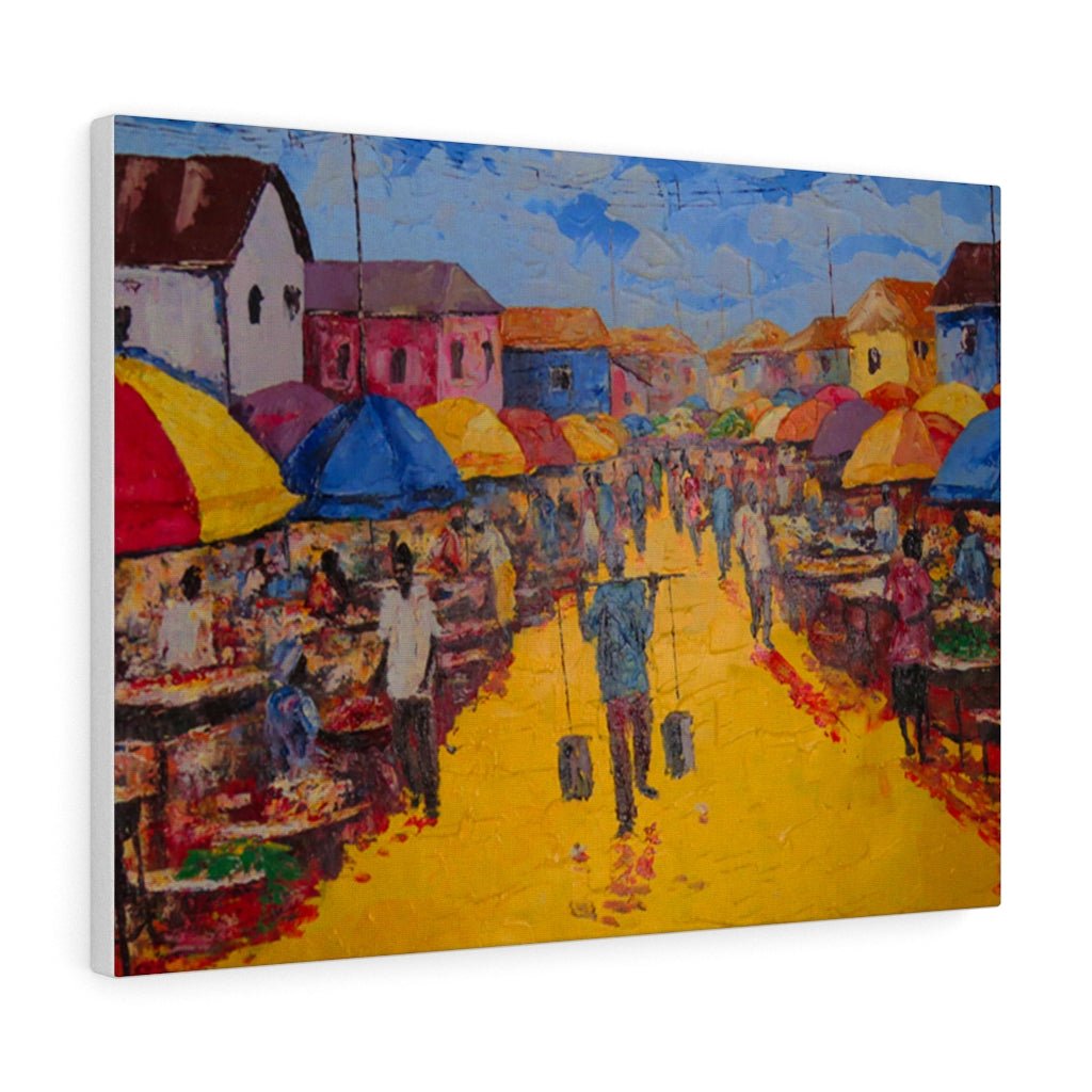 Canvas Painting of an African Market, Culture and Lifestyle - Bynelo