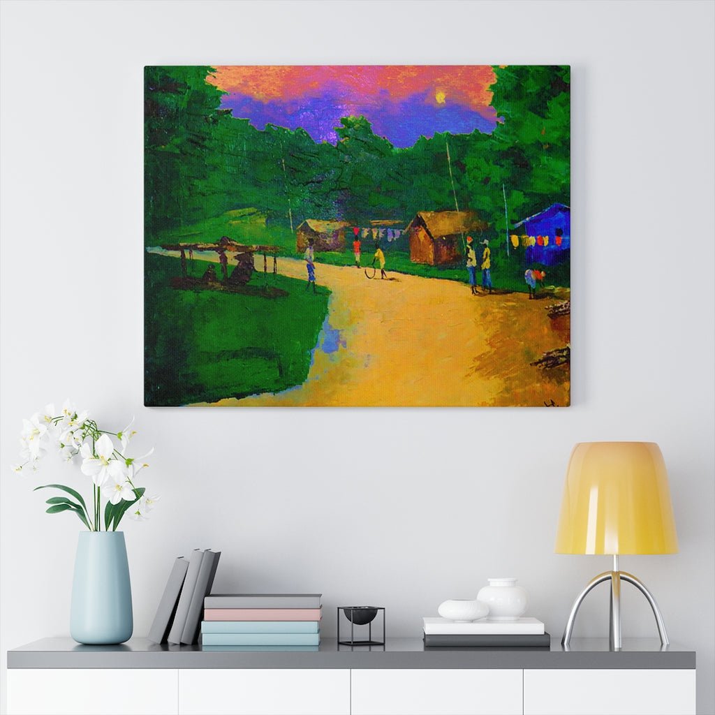 Canvas Painting of an African Village Scenery - Bynelo