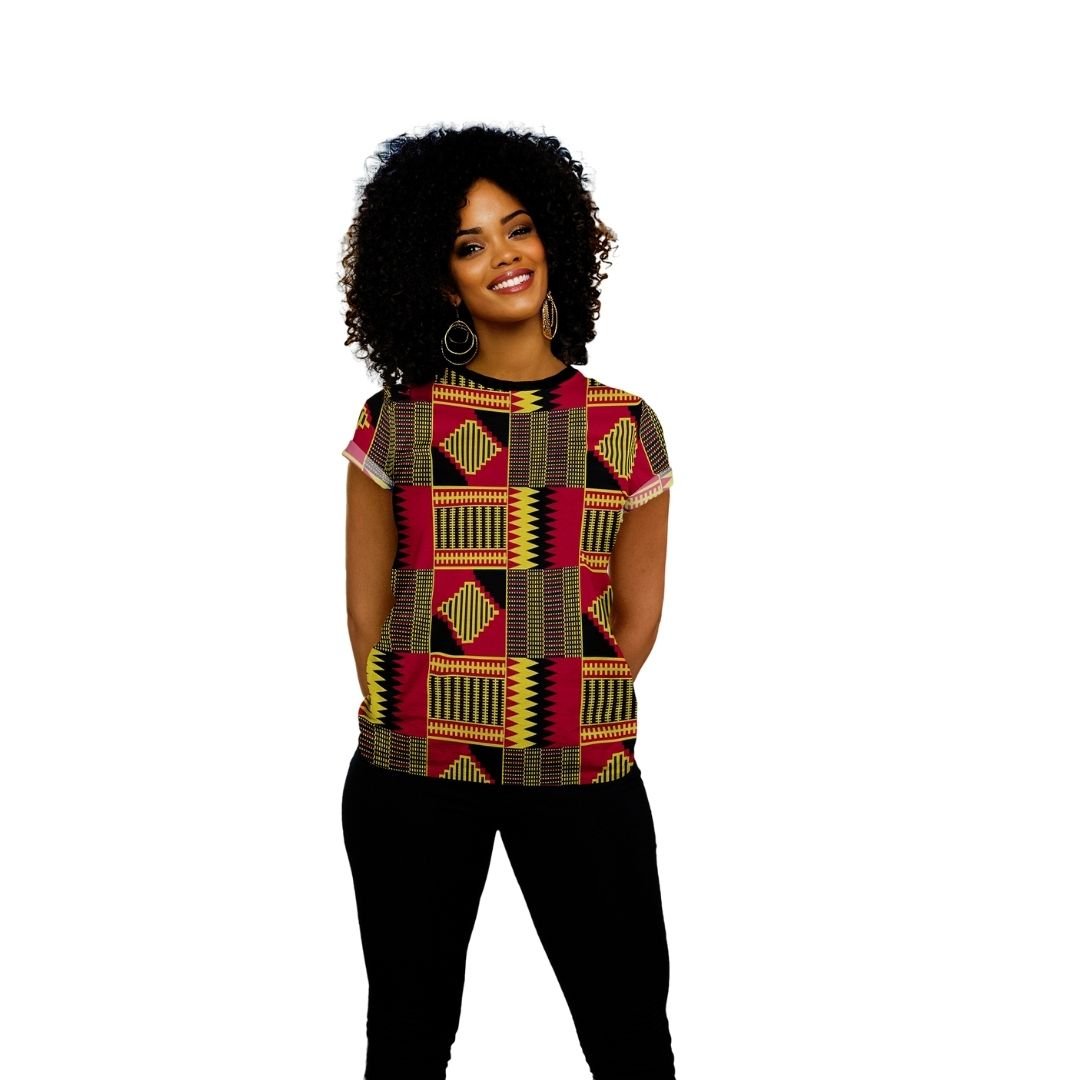 African Kente Print Women T-shirt – Relaxed Statement