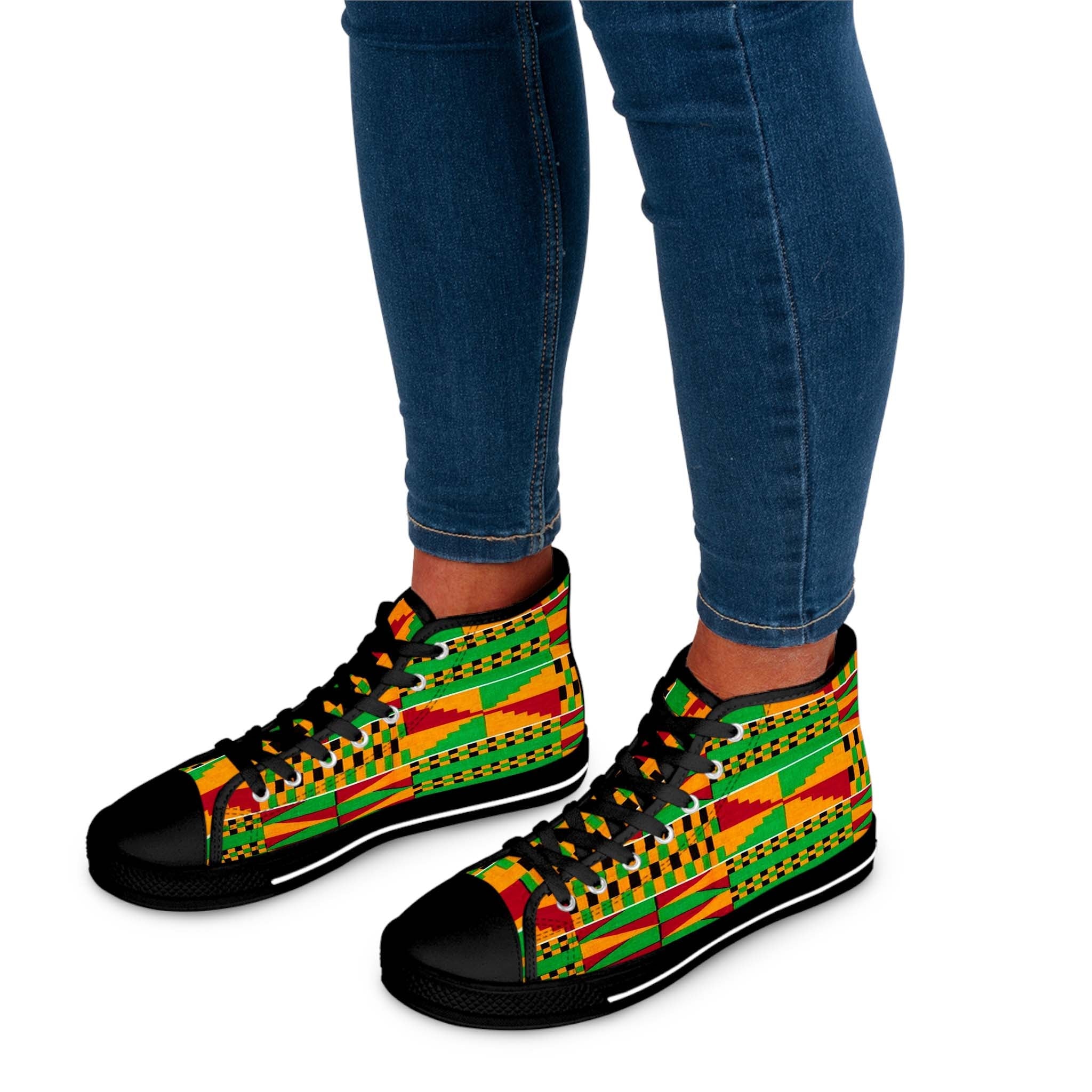 Kente Women Sneakers Classic High Top Canvas Shoes - Bynelo