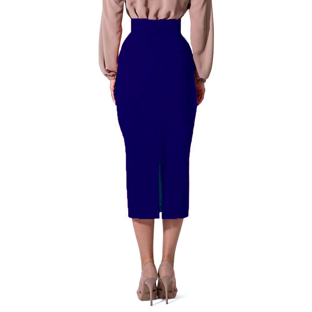 Navy Blue Cotton Midi Skirt – Classic Elegance
