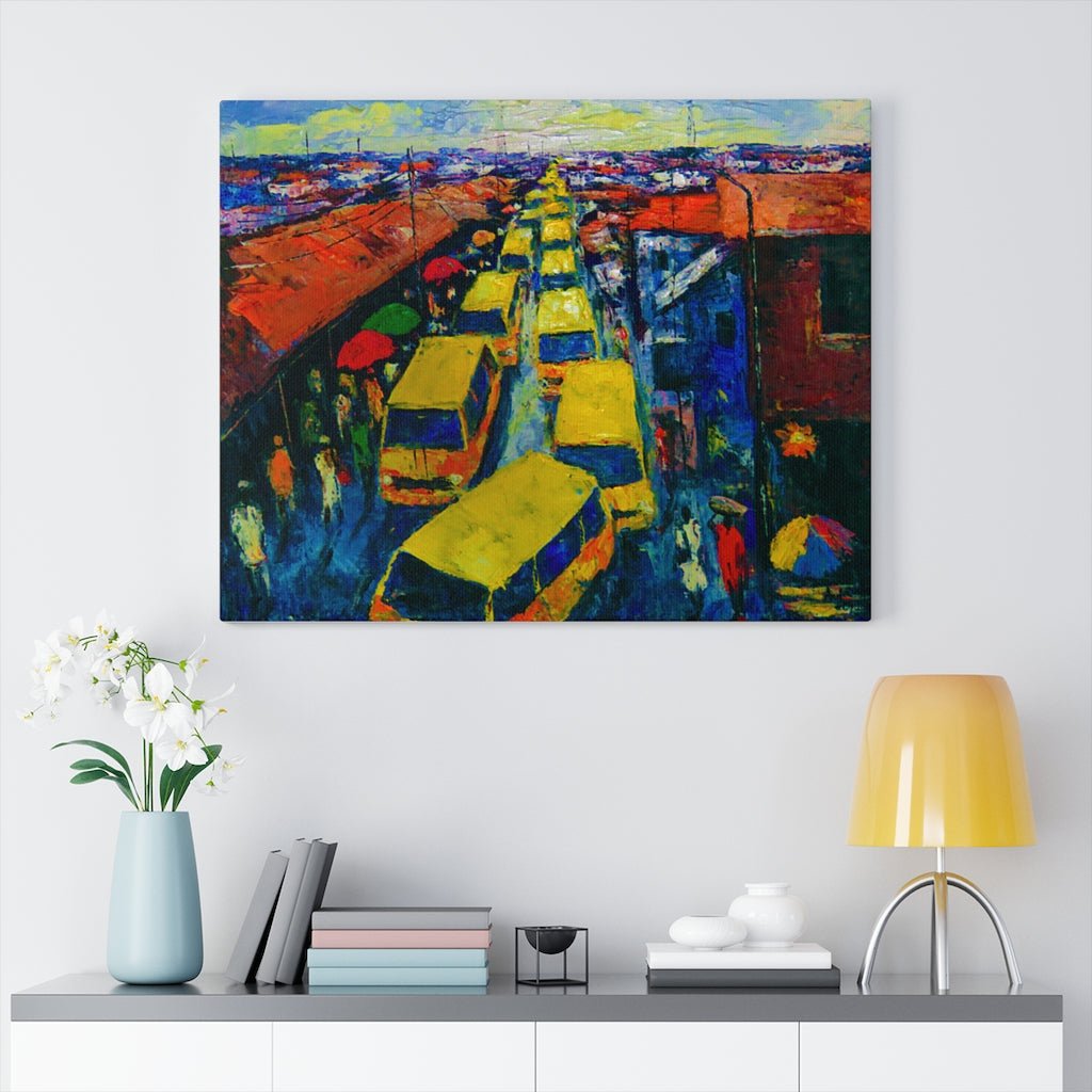 Yellow Buses in Lagos West Africa Canvas Wall Art - Bynelo